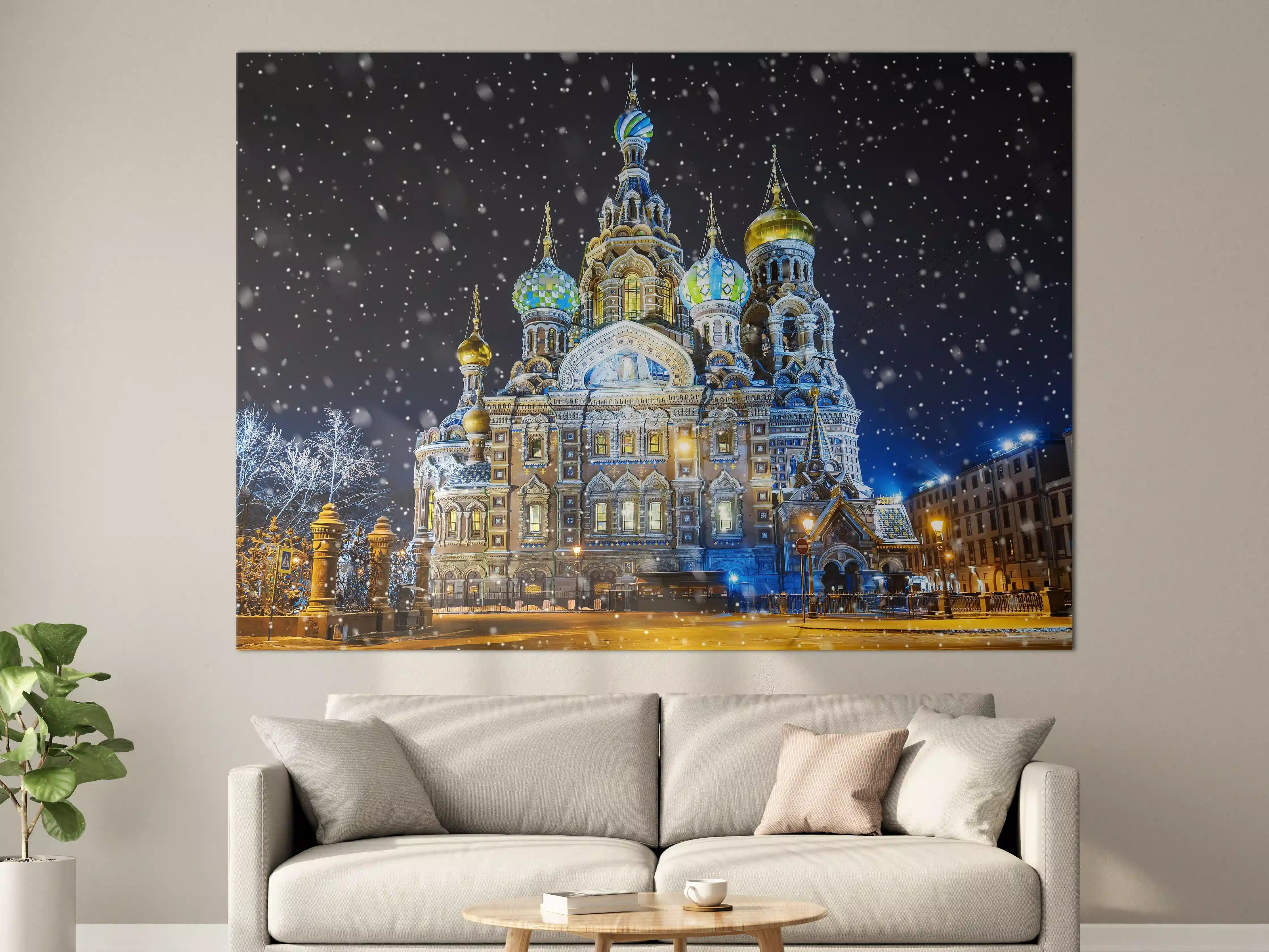 Große Wandbilder - Farbenfrohe russische Kirche bei Schnee