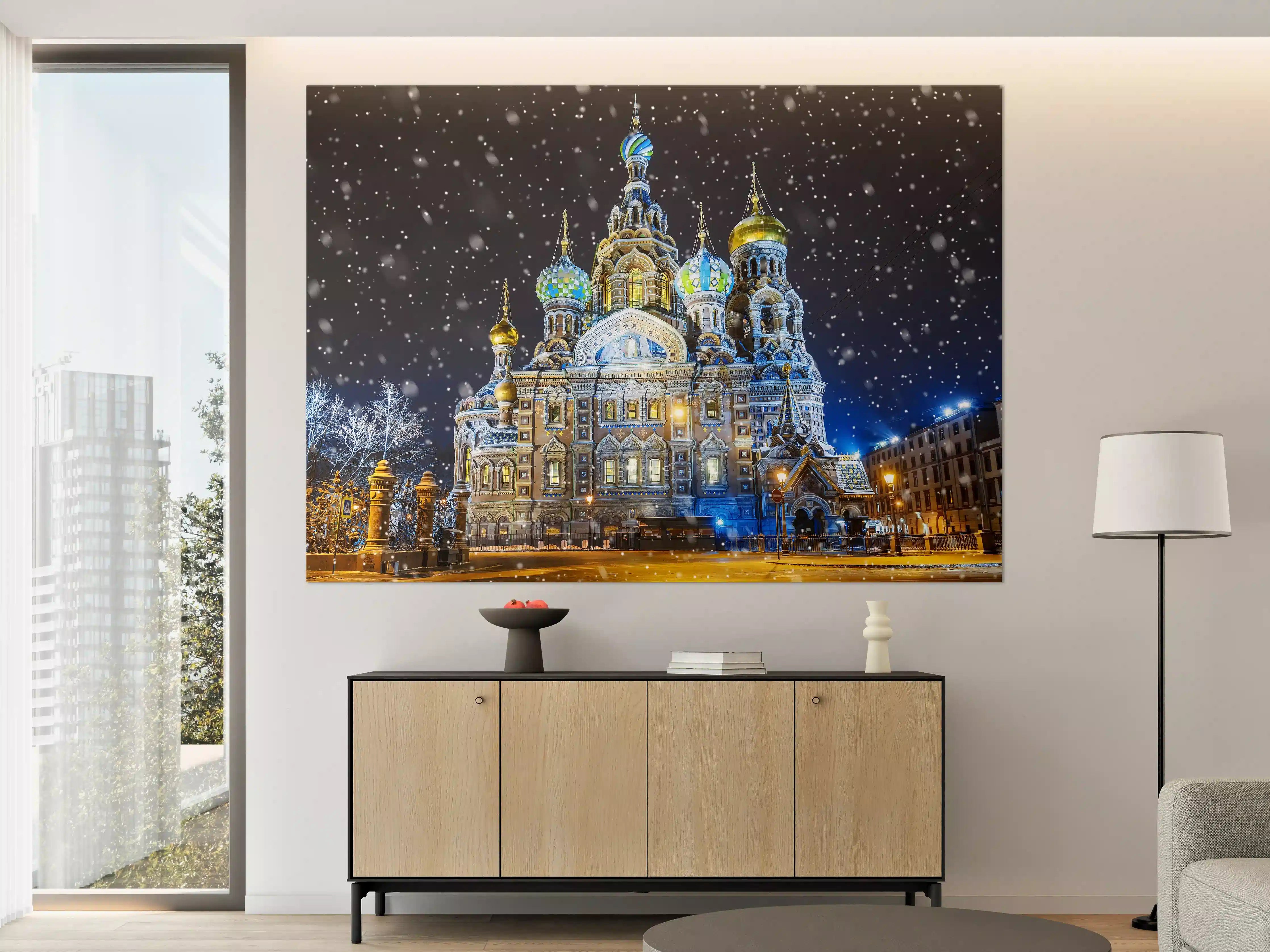 Große Wandbilder - Farbenfrohe russische Kirche bei Schnee