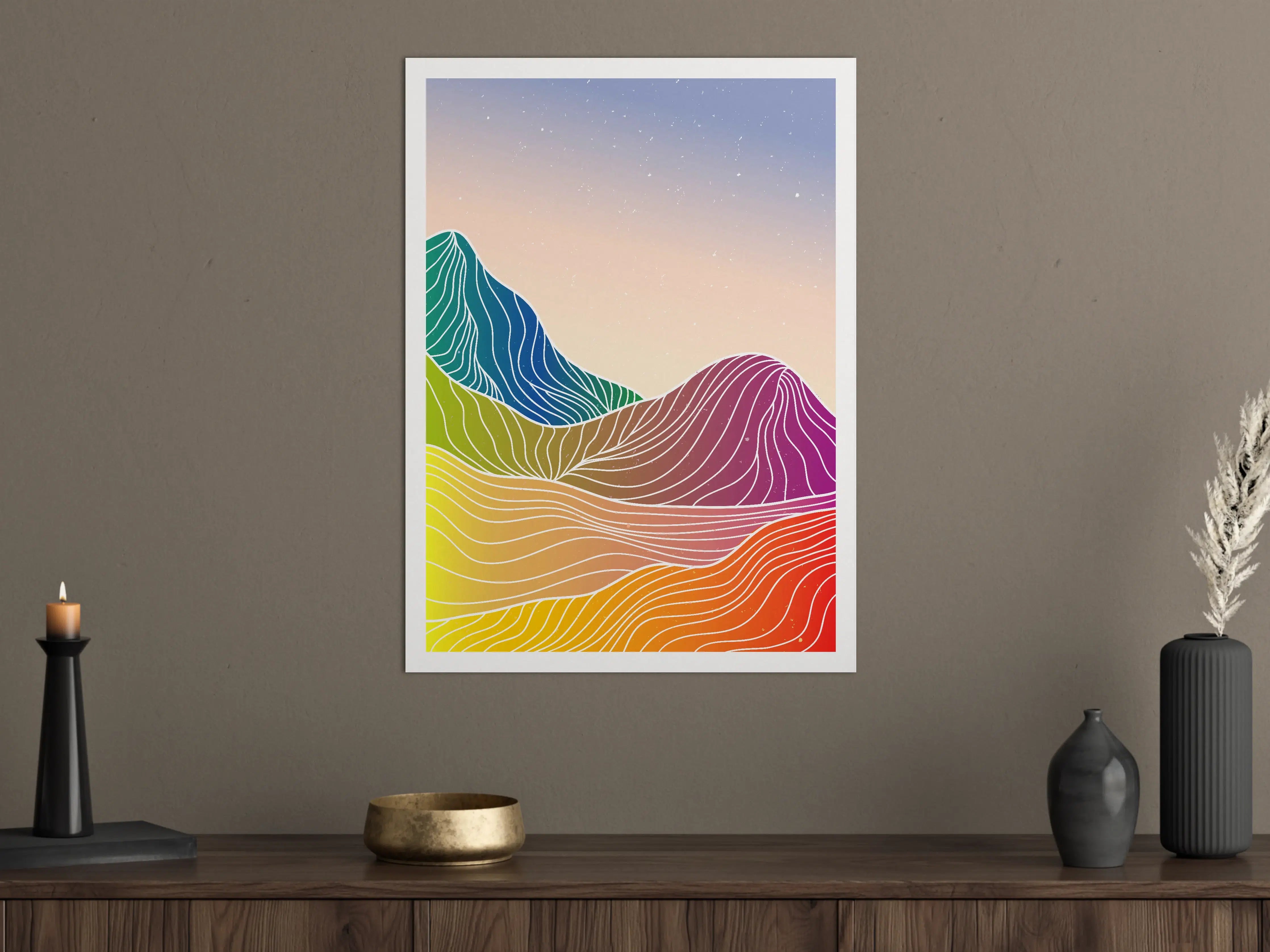 Große Wandbilder - Farbenfroher, abstrakter Berglandschafts-Print