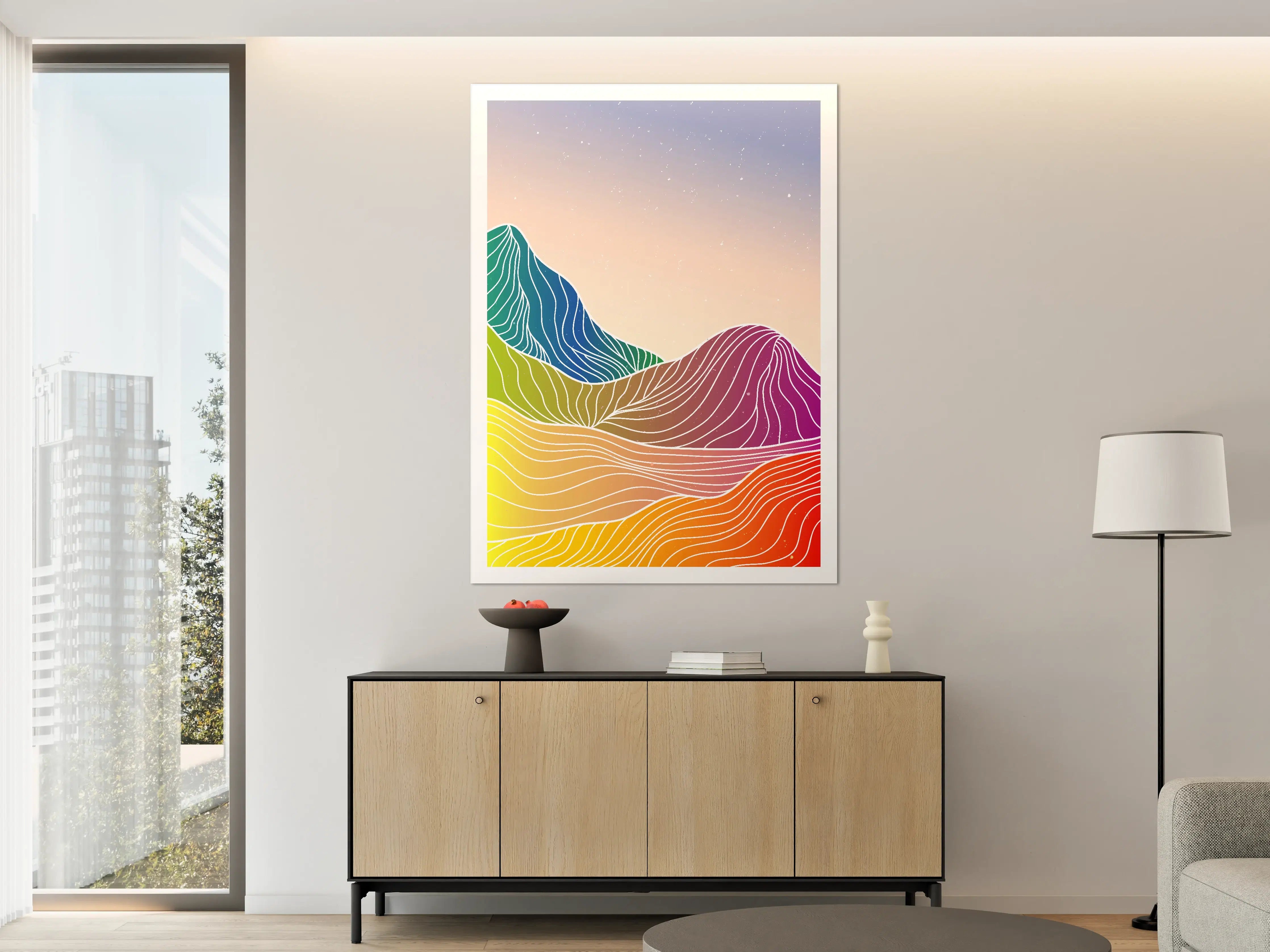 Große Wandbilder - Farbenfroher, abstrakter Berglandschafts-Print