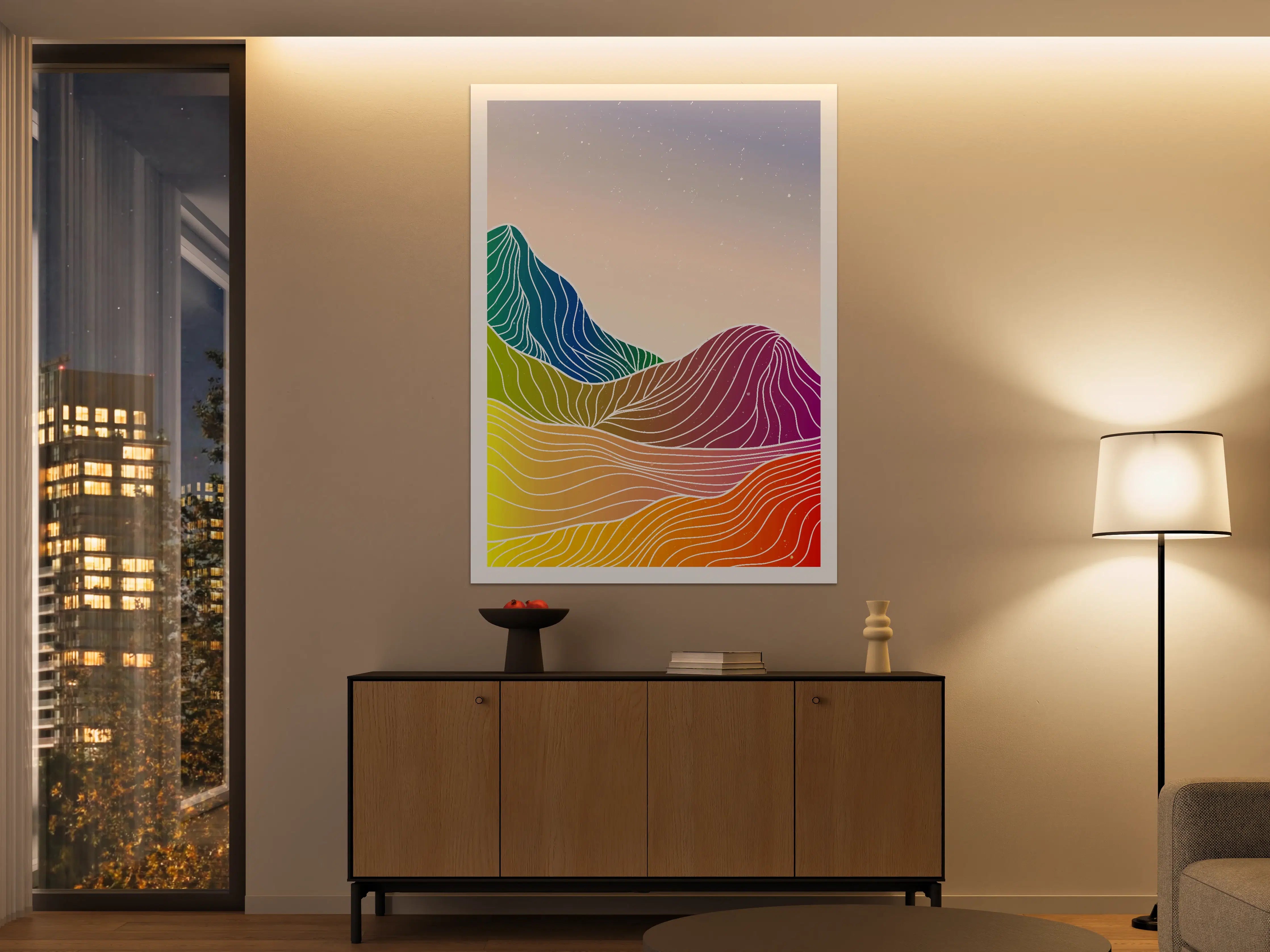 Große Wandbilder - Farbenfroher, abstrakter Berglandschafts-Print