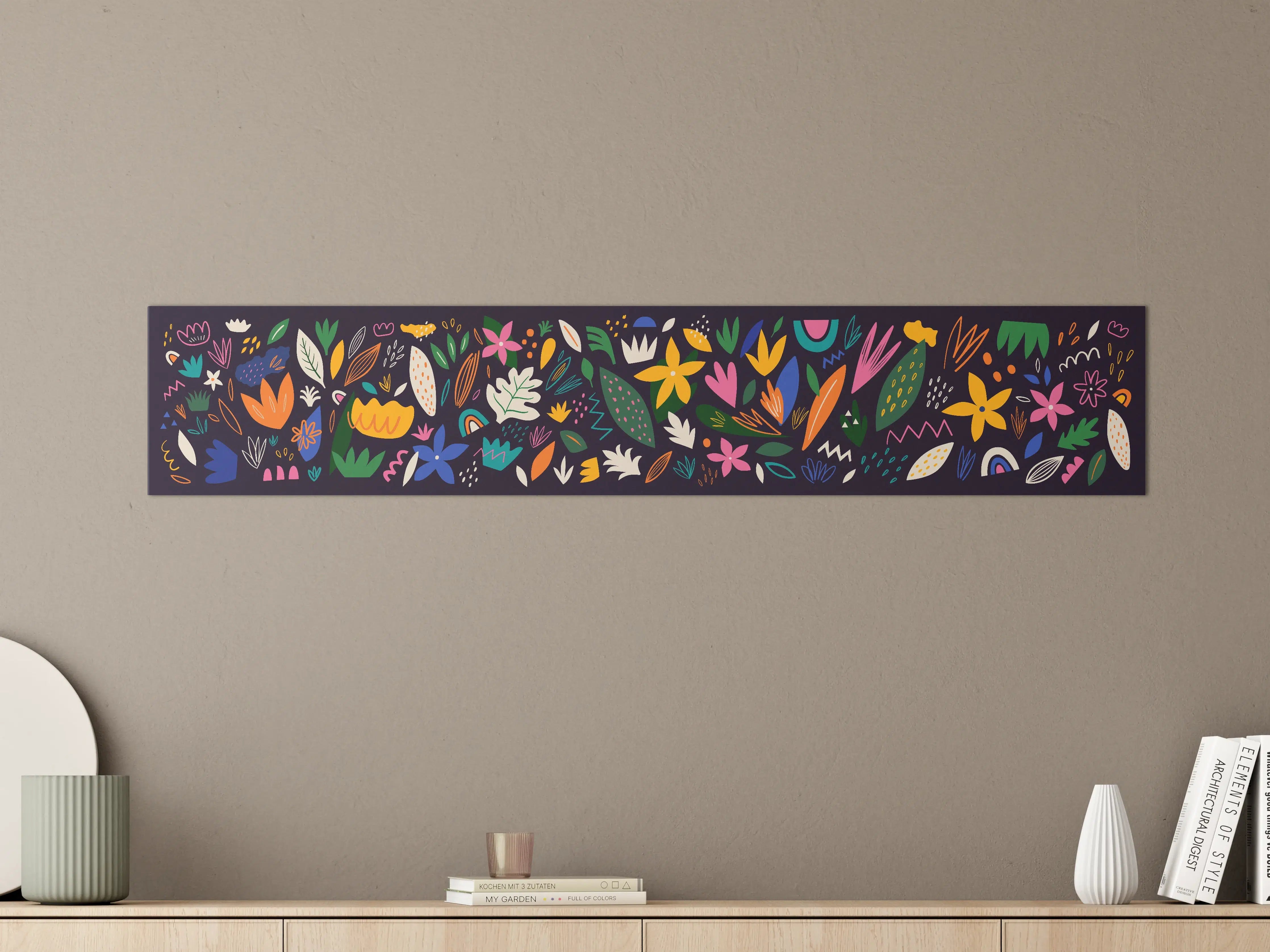 Große Wandbilder - Farbenfrohes Blumenmuster mit dunklem Hintergrund
