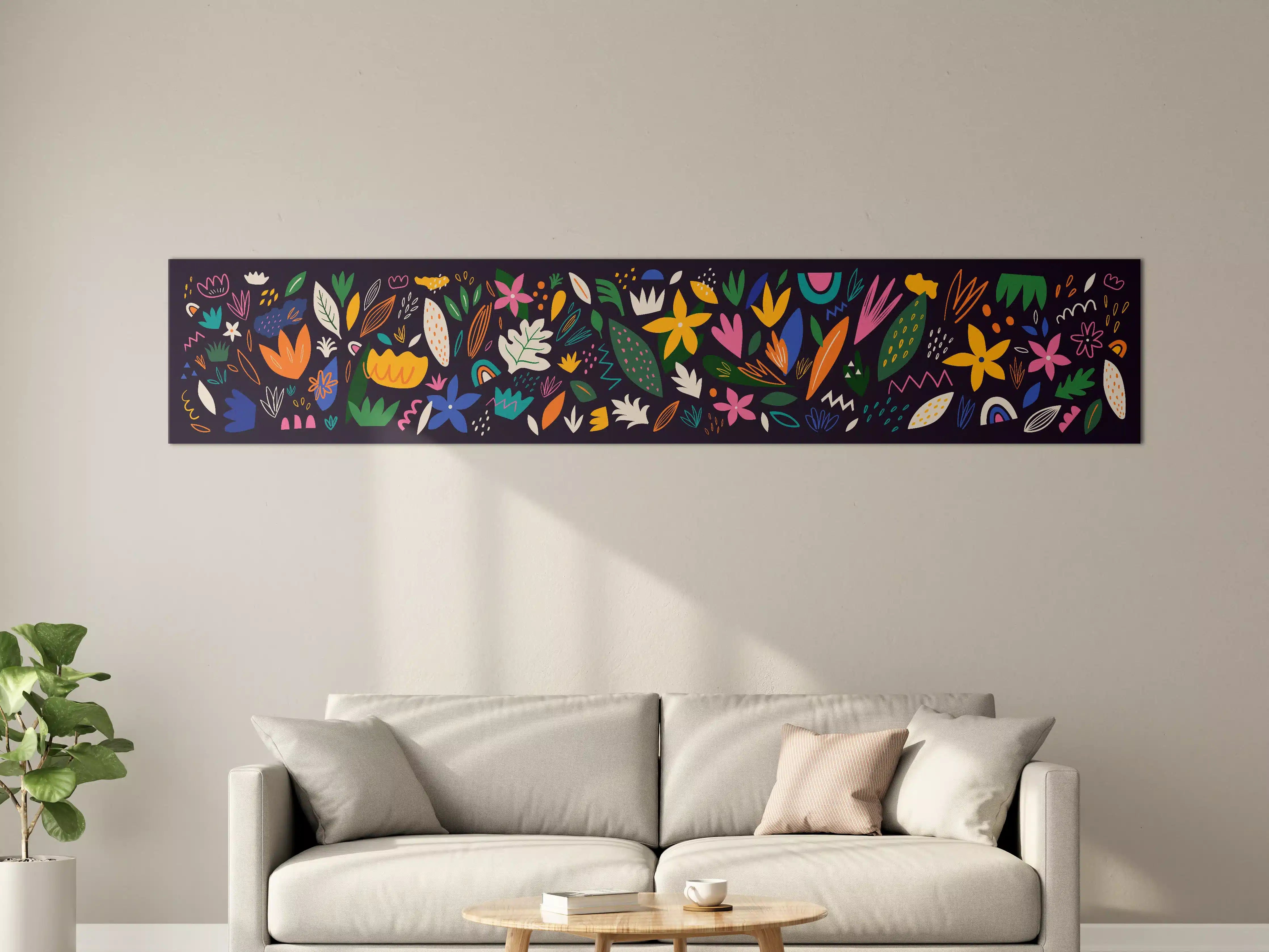 Große Wandbilder - Farbenfrohes Blumenmuster mit dunklem Hintergrund