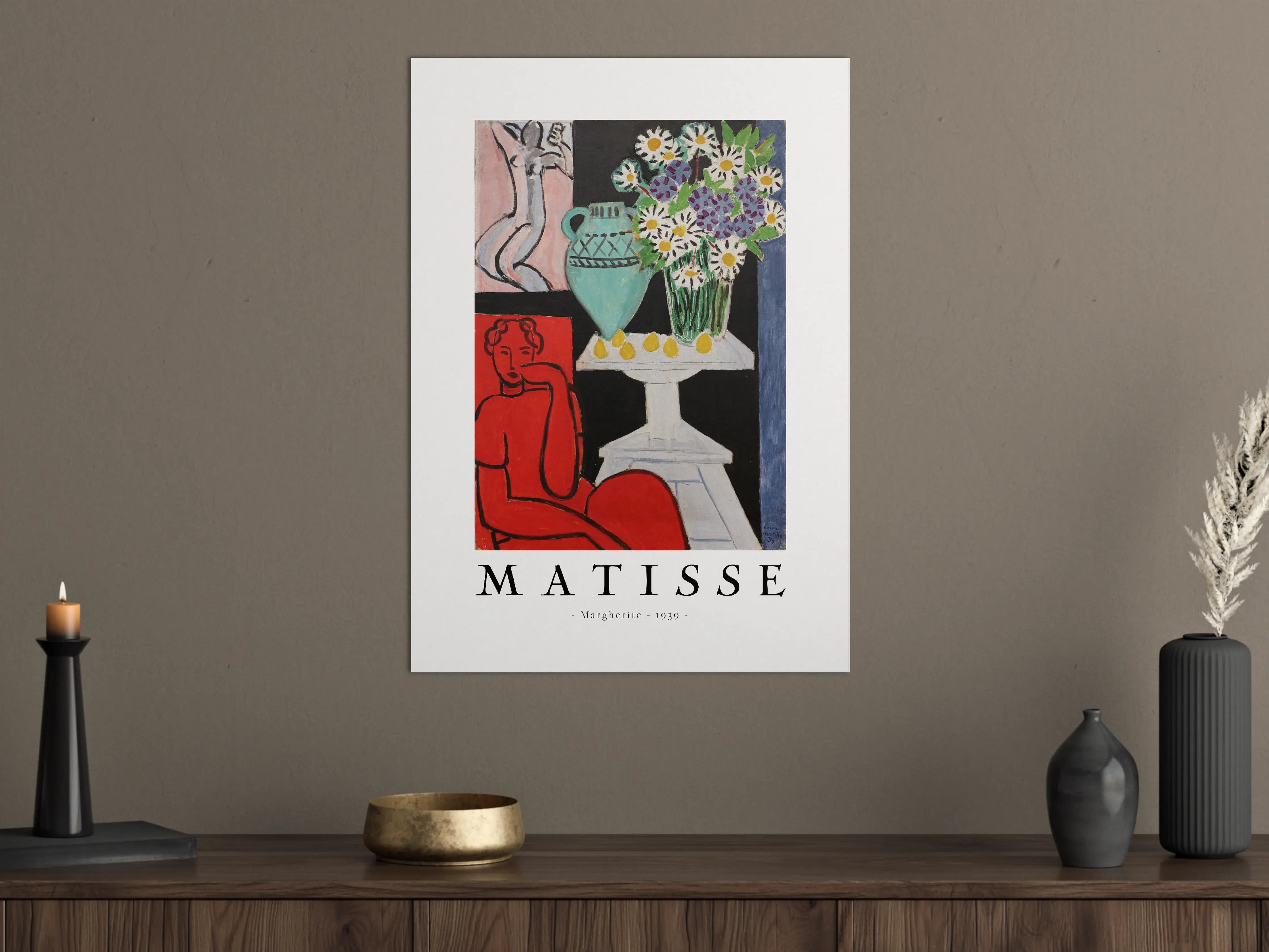 Große Wandbilder - Farbenfrohes Gemälde mit Blumenvase und abstrakter Figur