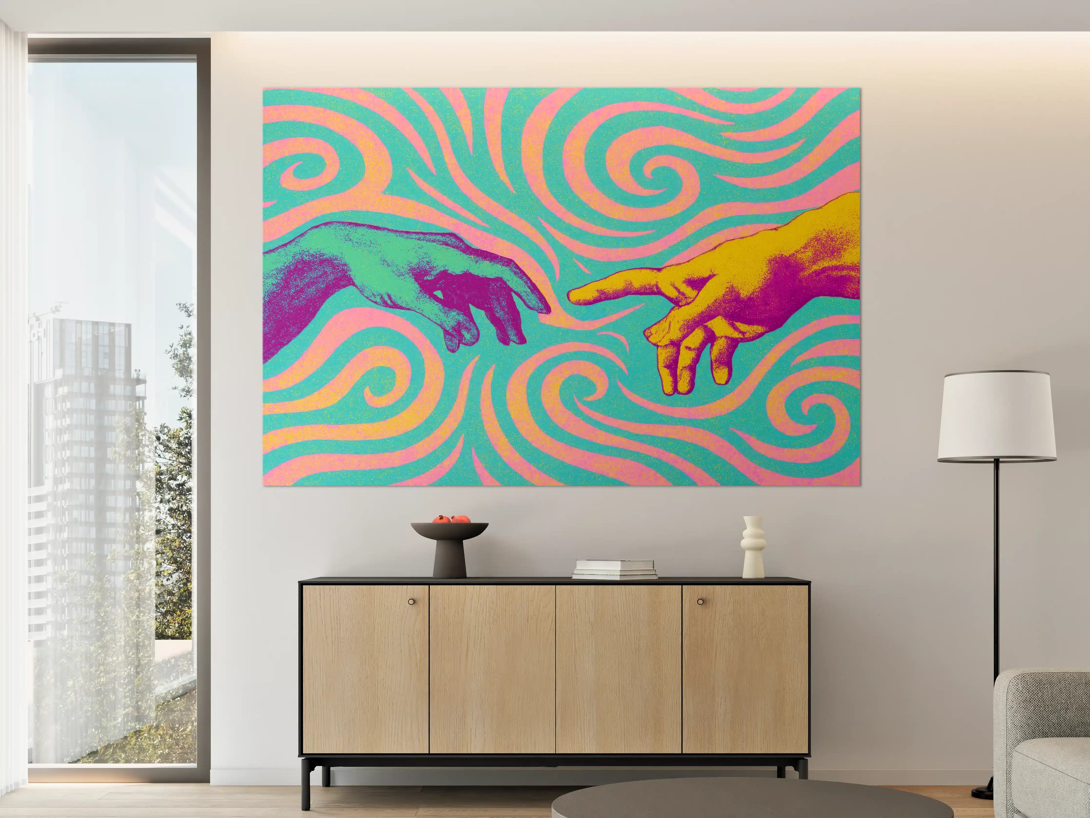 Große Wandbilder - Farbenfrohes Kunstwerk mit spiralförmigen Mustern