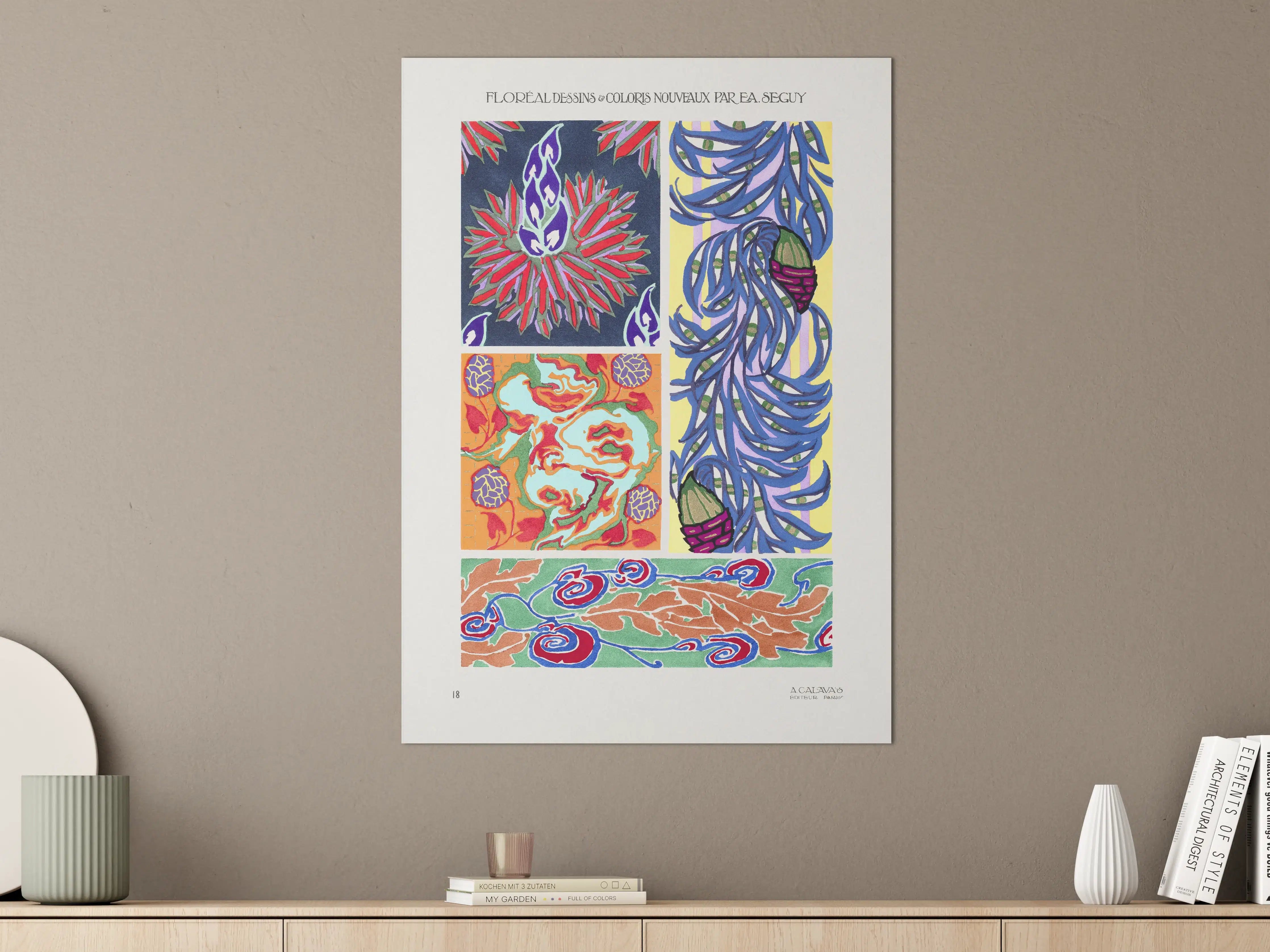 Große Wandbilder - Farbenfrohes, abstraktes Wandbild mit floralen Mustern