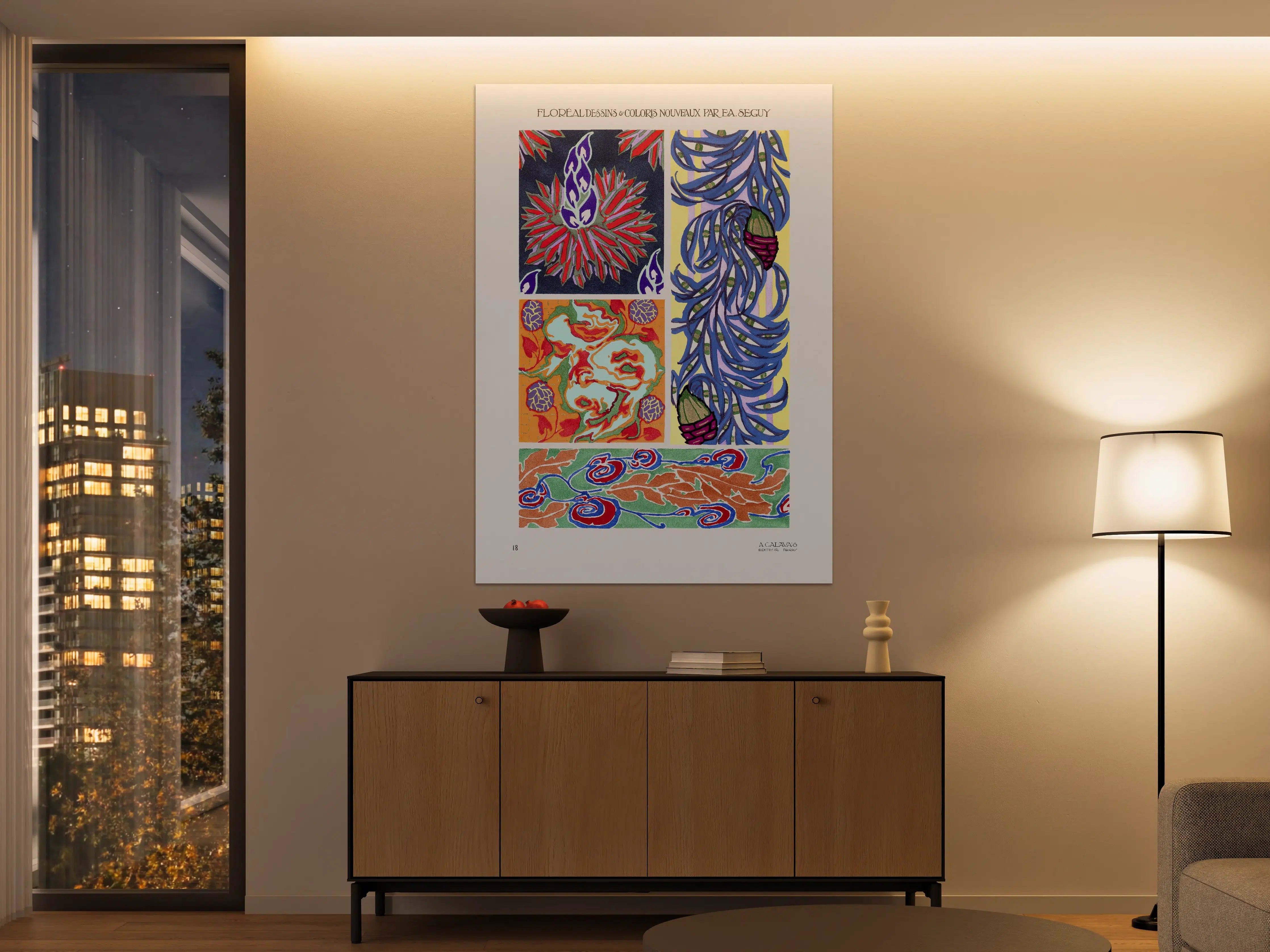 Große Wandbilder - Farbenfrohes, abstraktes Wandbild mit floralen Mustern