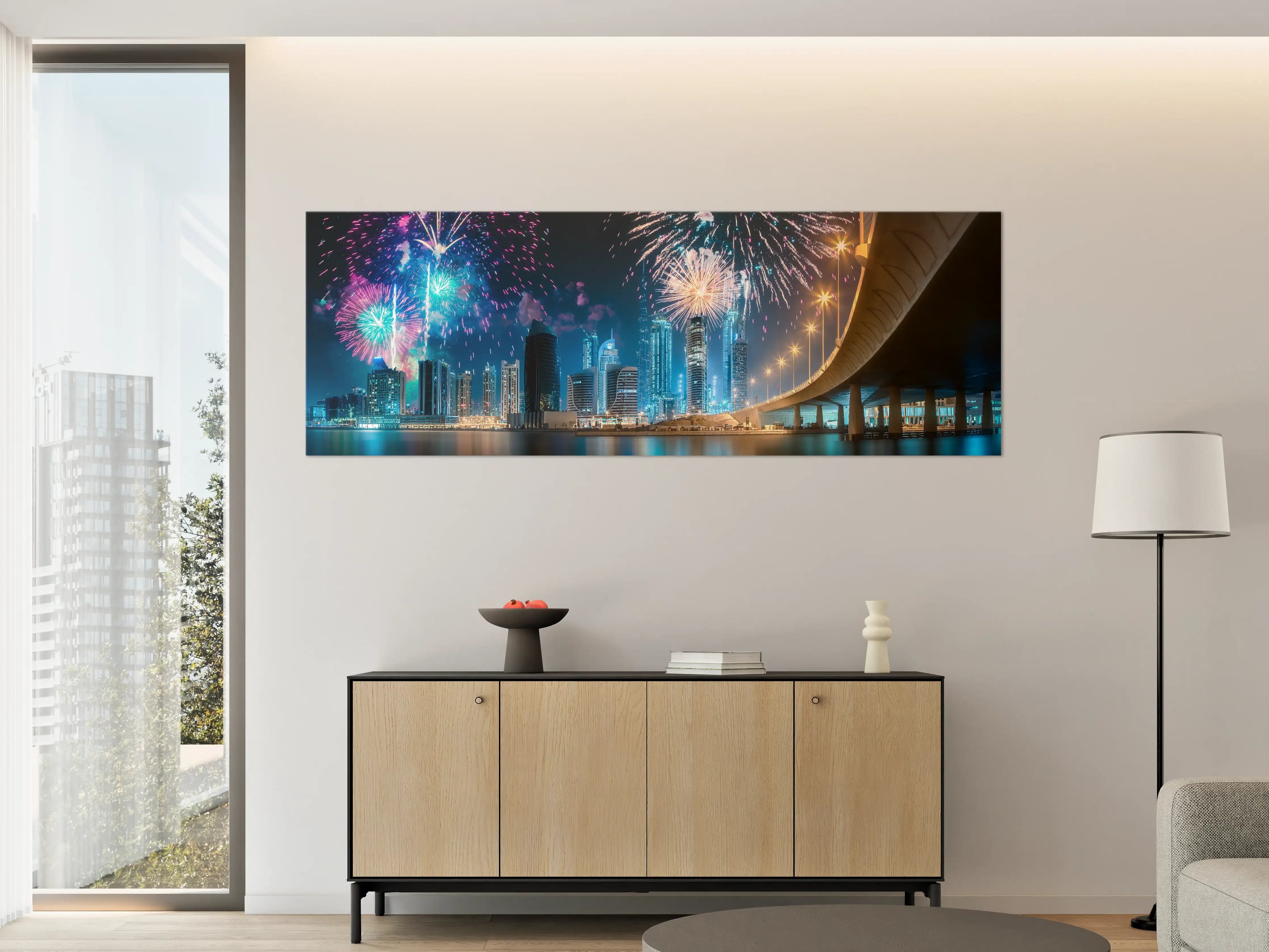 Große Wandbilder - Farbenpracht Feuerwerk Dubai Nacht