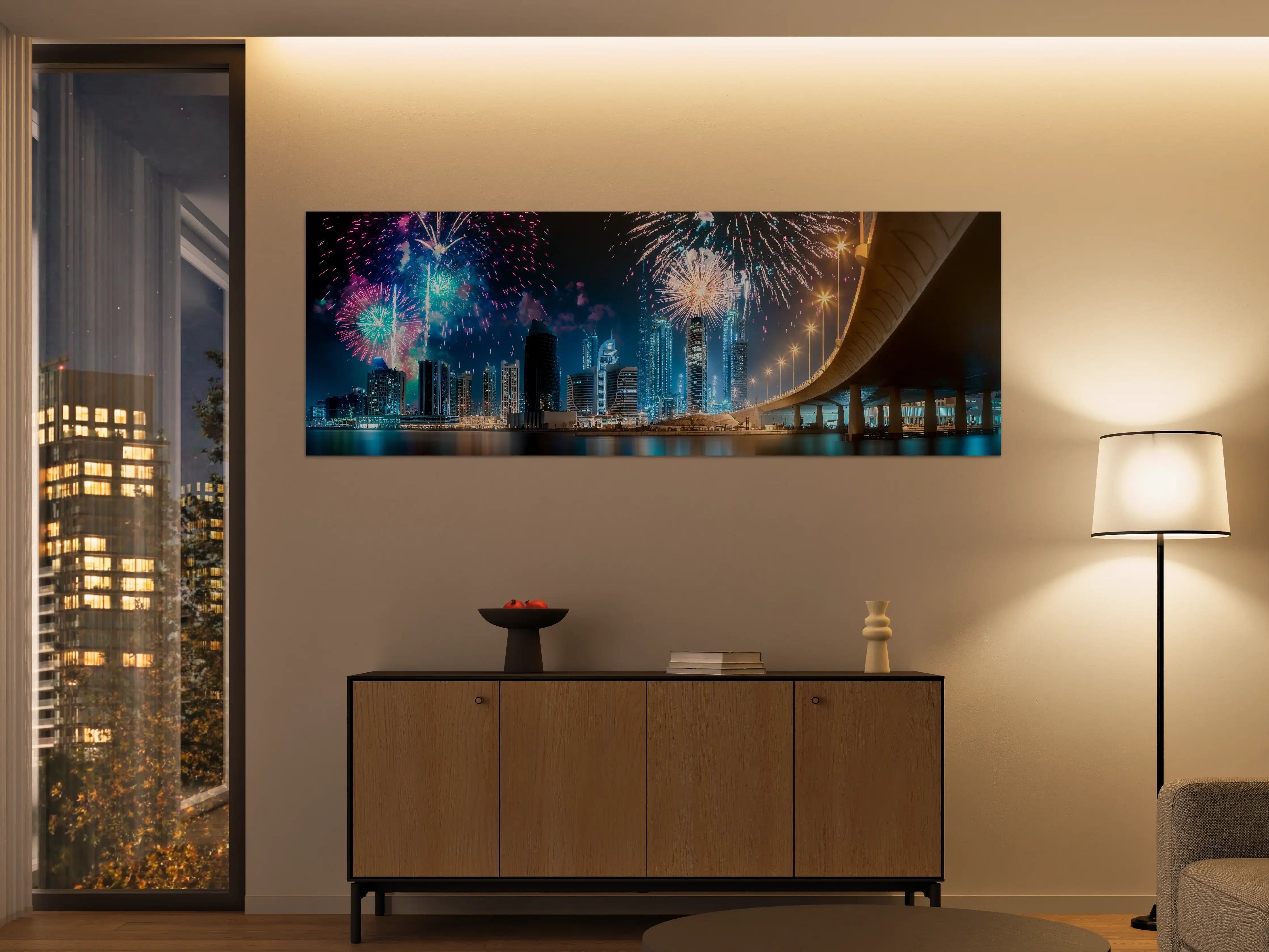 Große Wandbilder - Farbenpracht Feuerwerk Dubai Nacht
