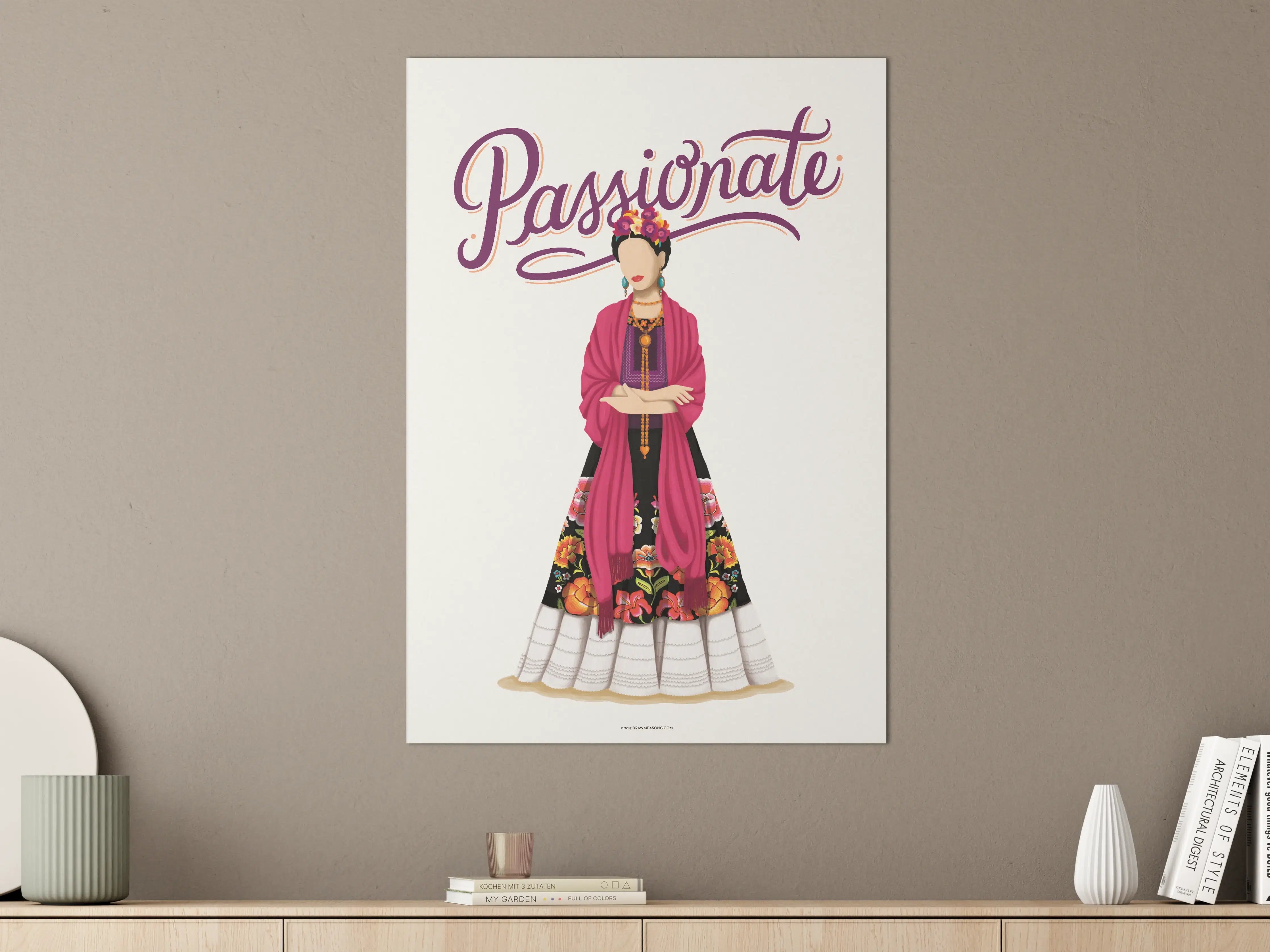 Große Wandbilder - Farbige Illustration mit Frida Kahlo Inspiration