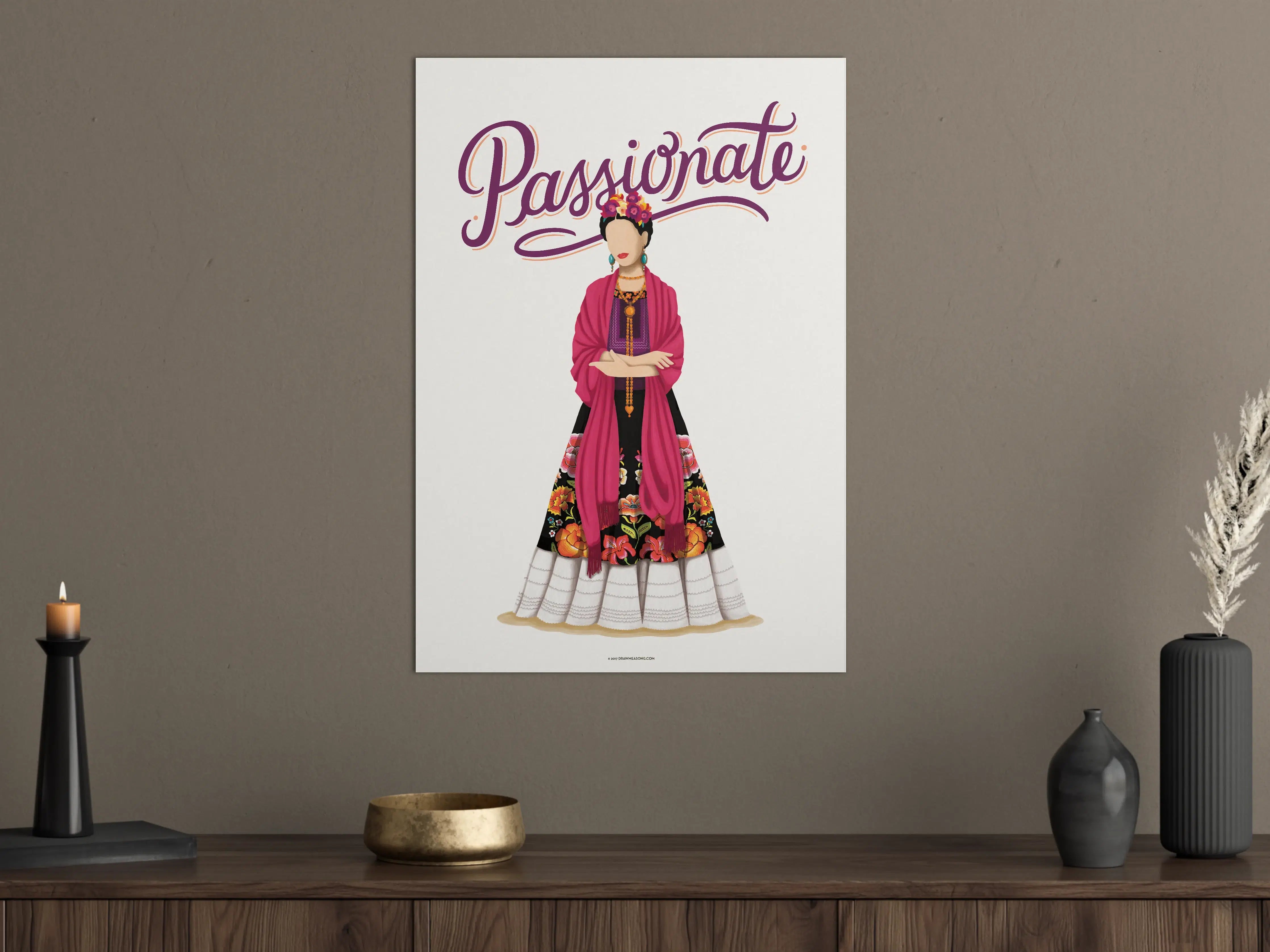 Große Wandbilder - Farbige Illustration mit Frida Kahlo Inspiration