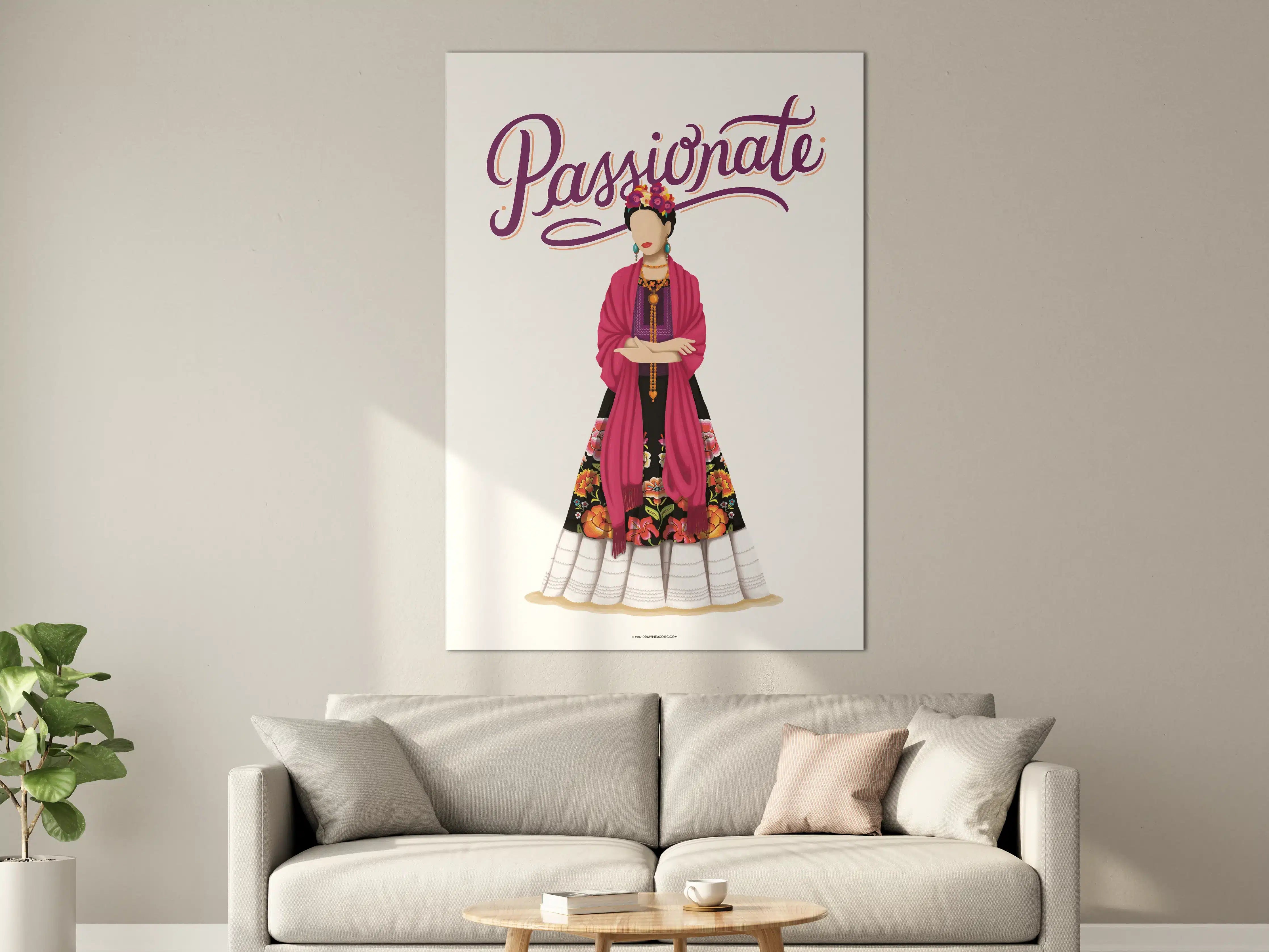 Große Wandbilder - Farbige Illustration mit Frida Kahlo Inspiration