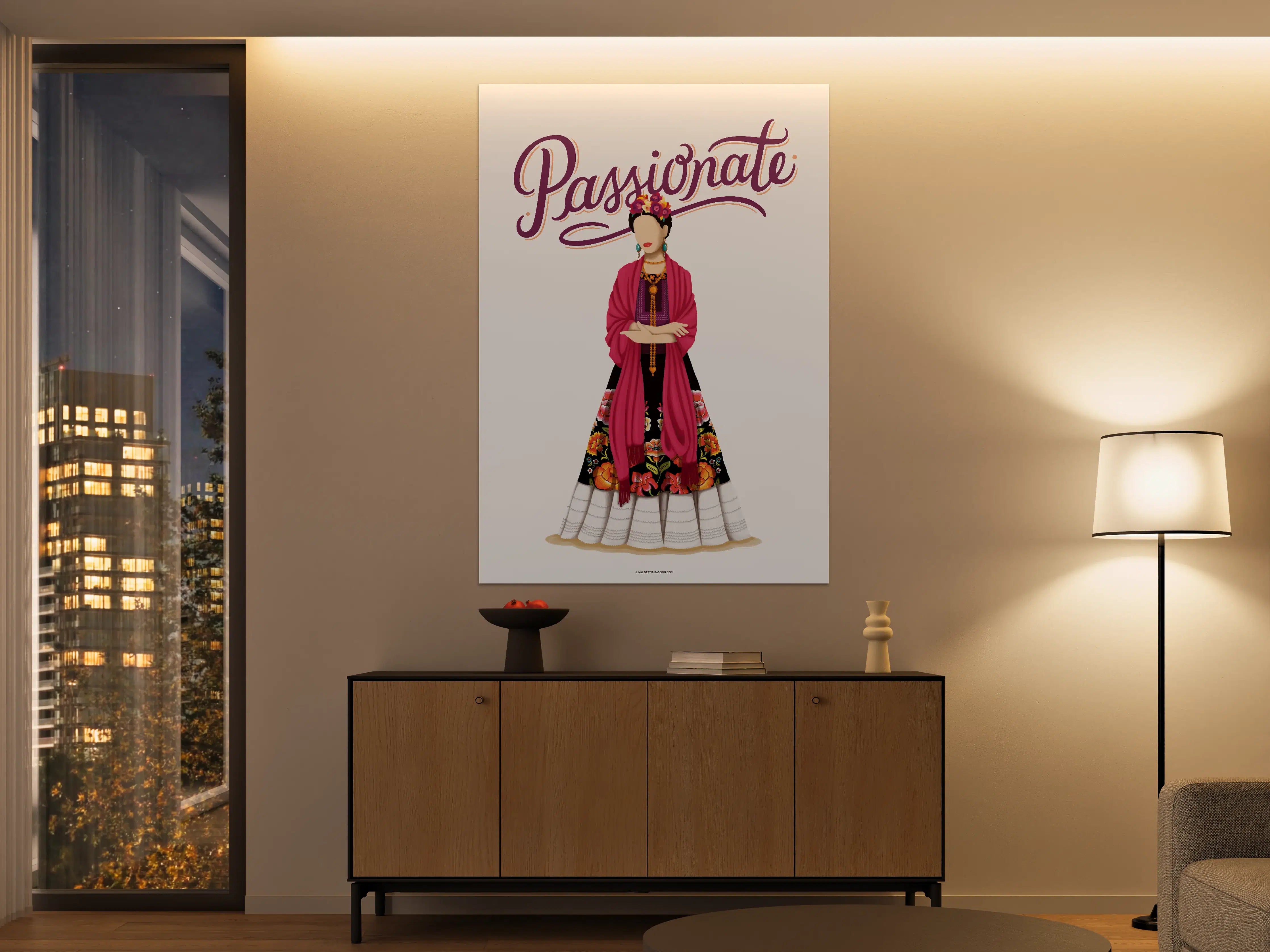Große Wandbilder - Farbige Illustration mit Frida Kahlo Inspiration