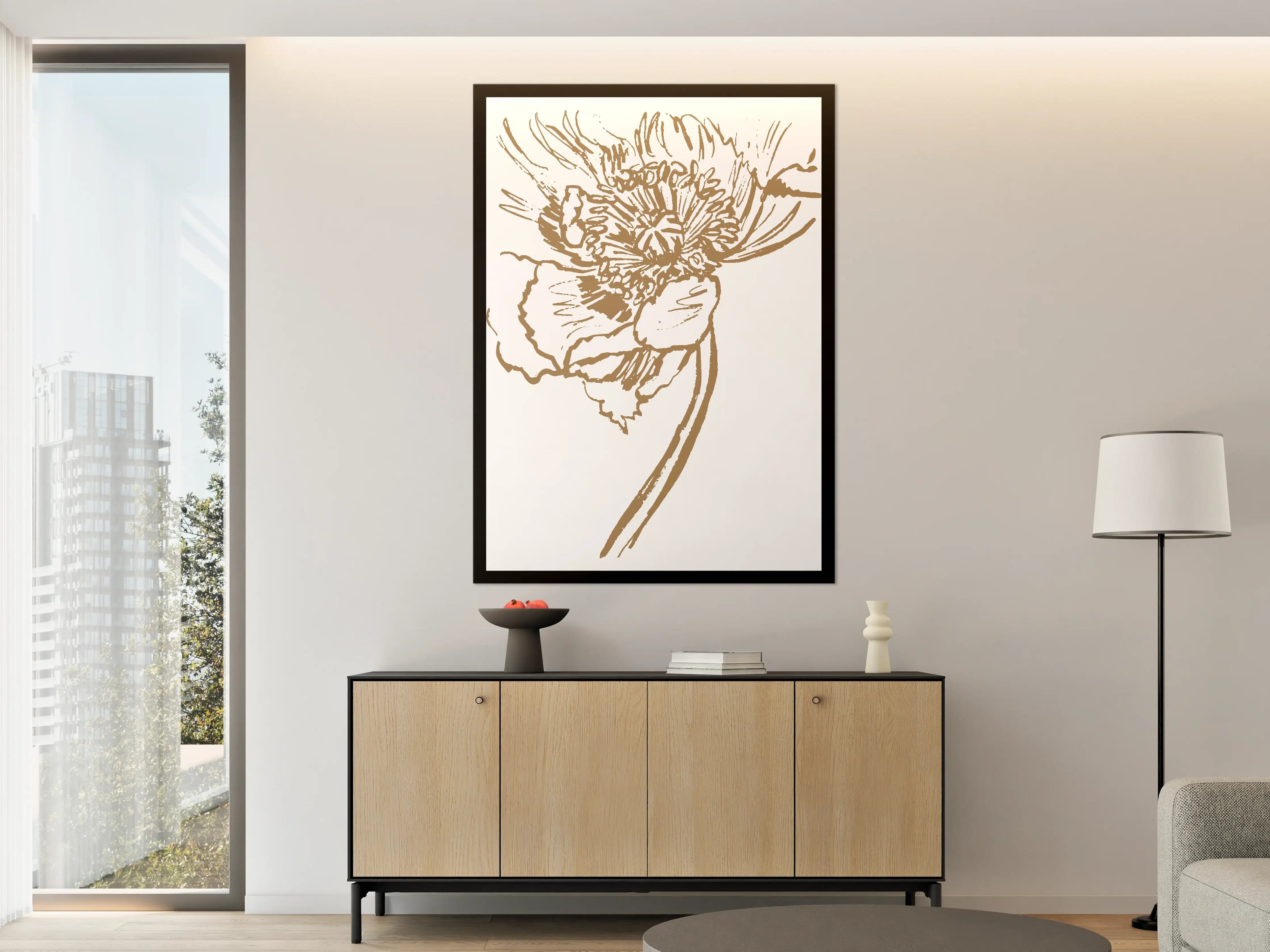 Große Wandbilder - Feine Linienzeichnung einer Blume in Braun