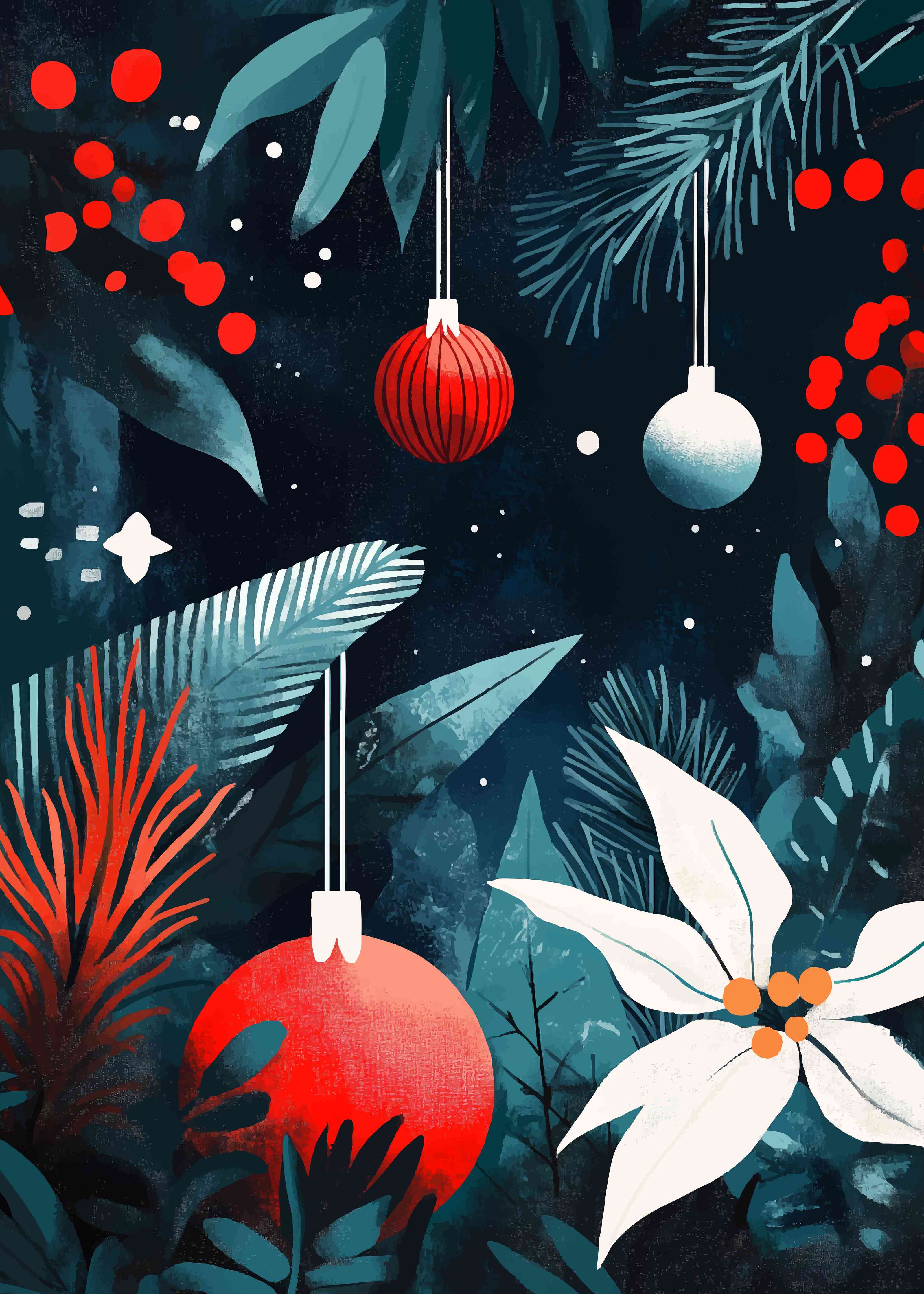 Große Wandbilder-Festliche Weihnachtsbaumkugeln im Dunkelblauen Weihnachtswald