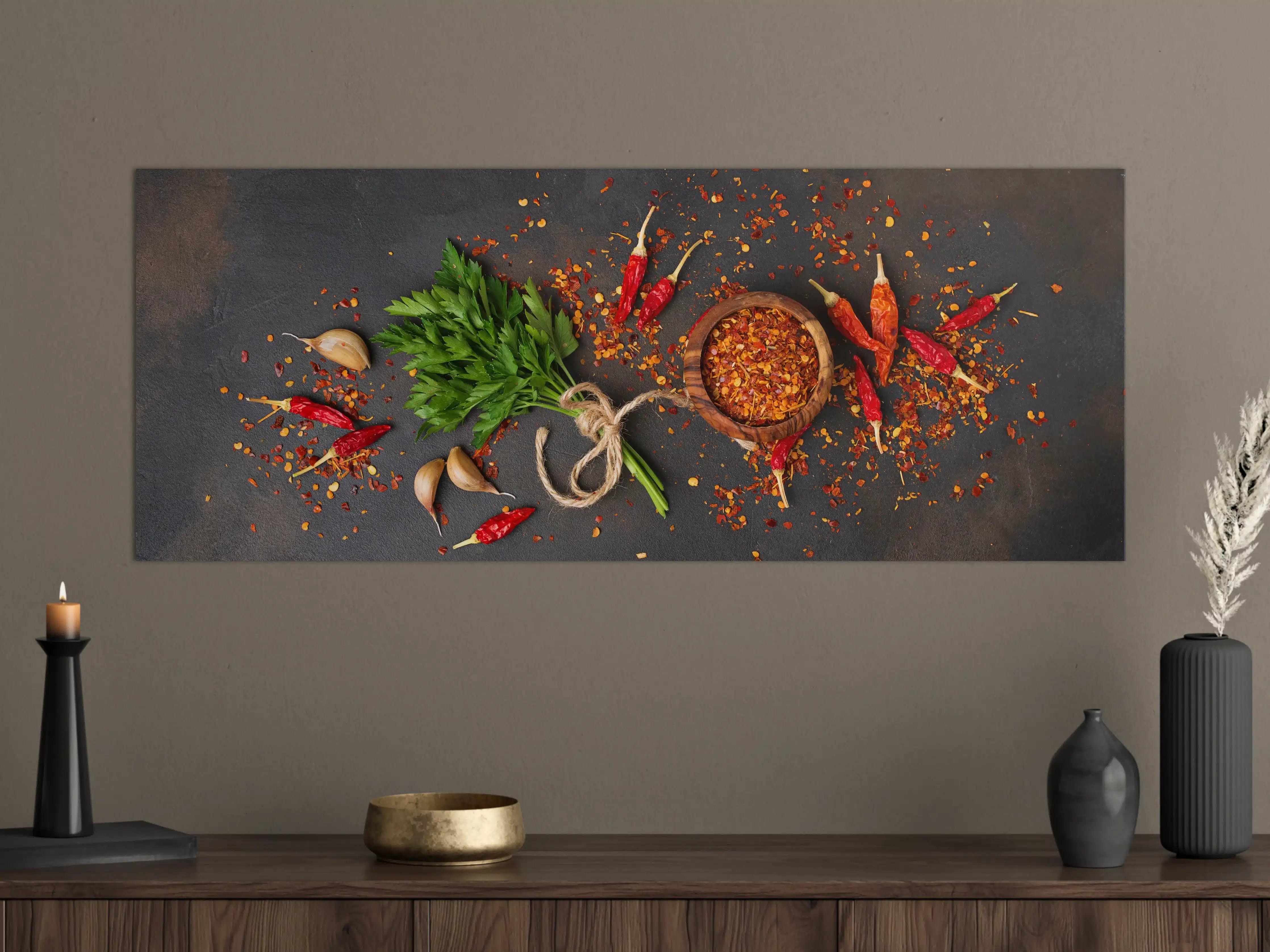 Große Wandbilder - Feurige Chili und frischer Knoblauch