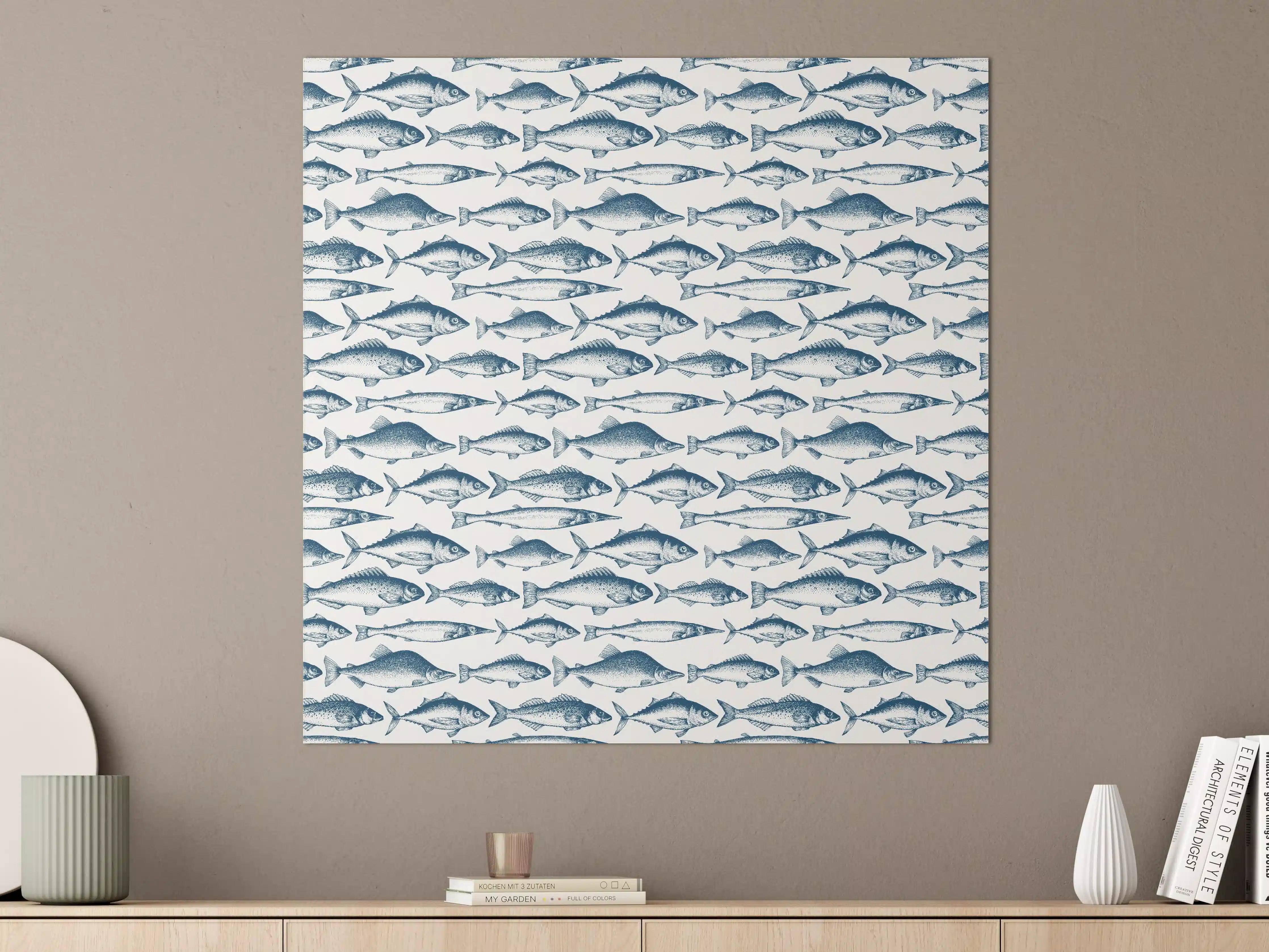 Große Wandbilder - Fisch-Design in Blau und Weiß