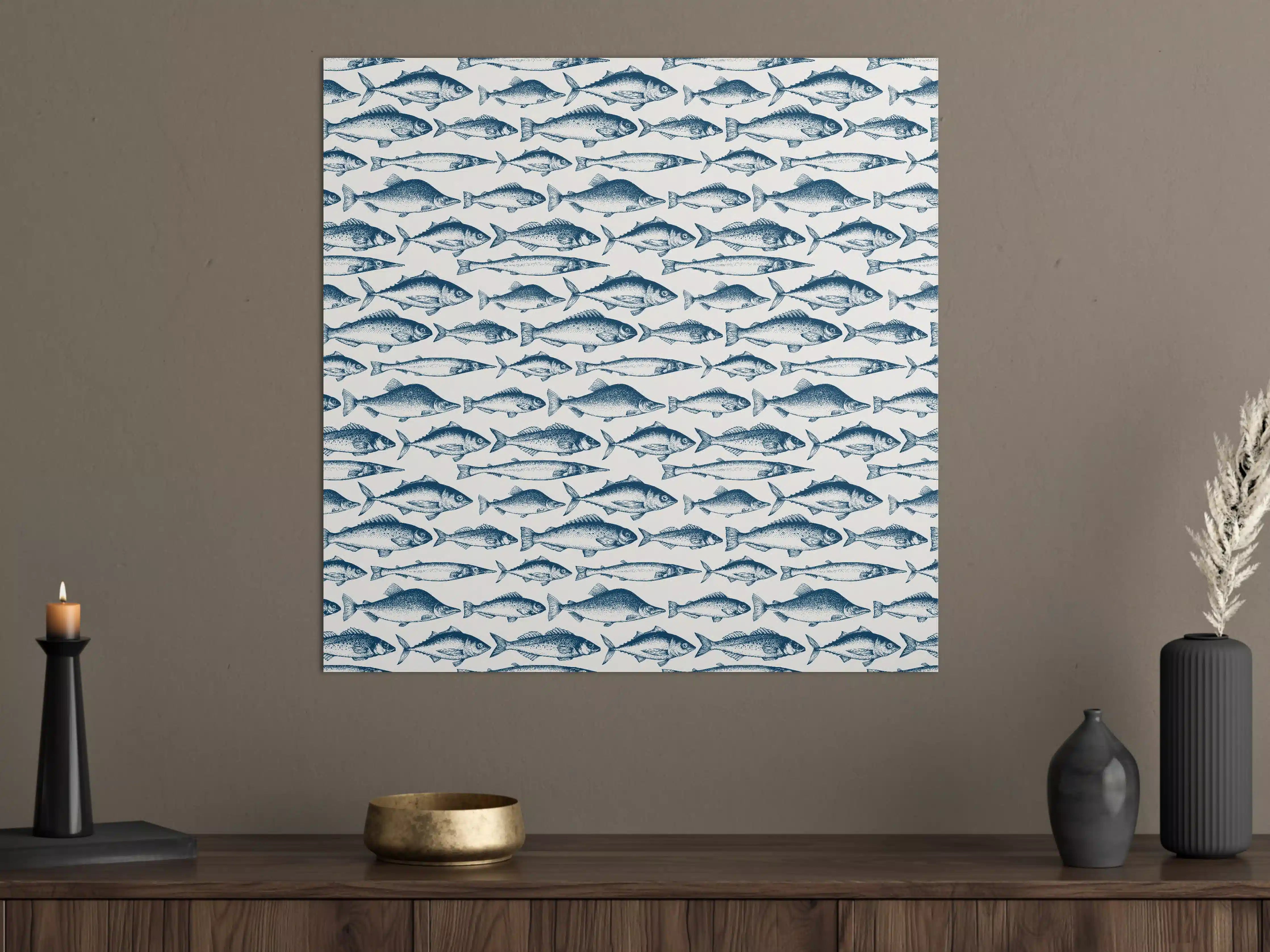 Große Wandbilder - Fisch-Design in Blau und Weiß