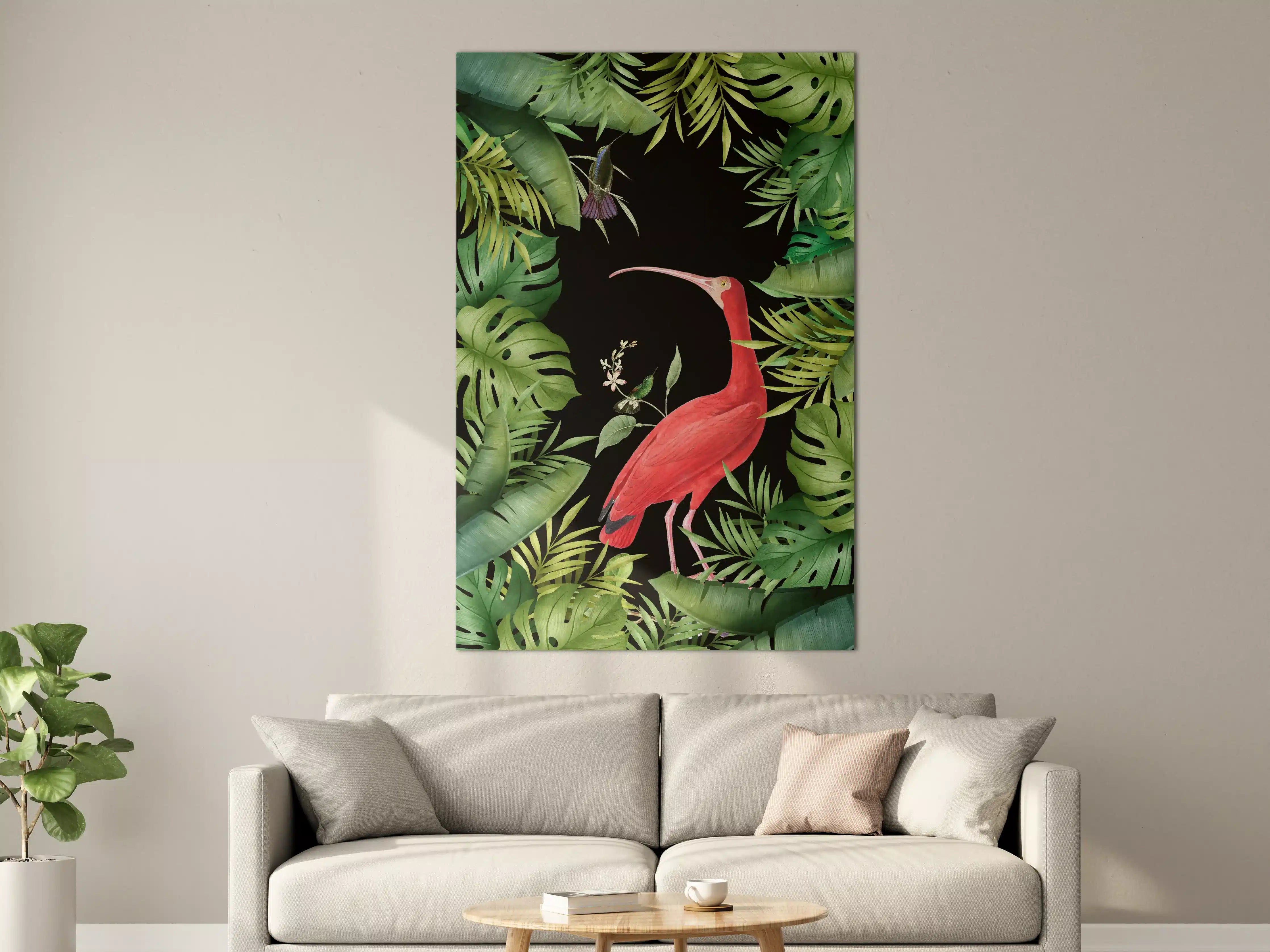 Große Wandbilder - Flamingo im Pflanzenrahmen