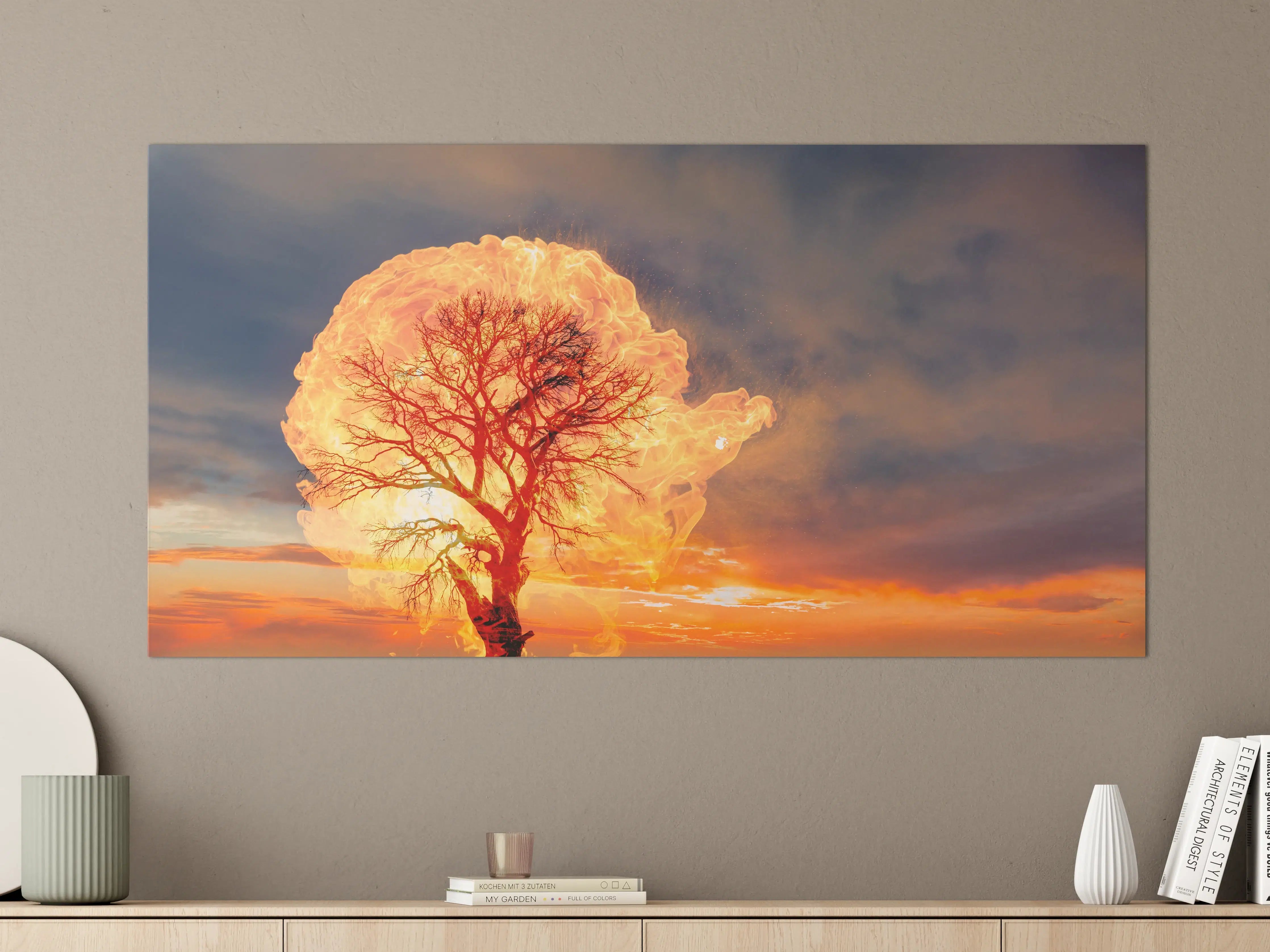 Große Wandbilder - Flammender Baum bei Gewitter