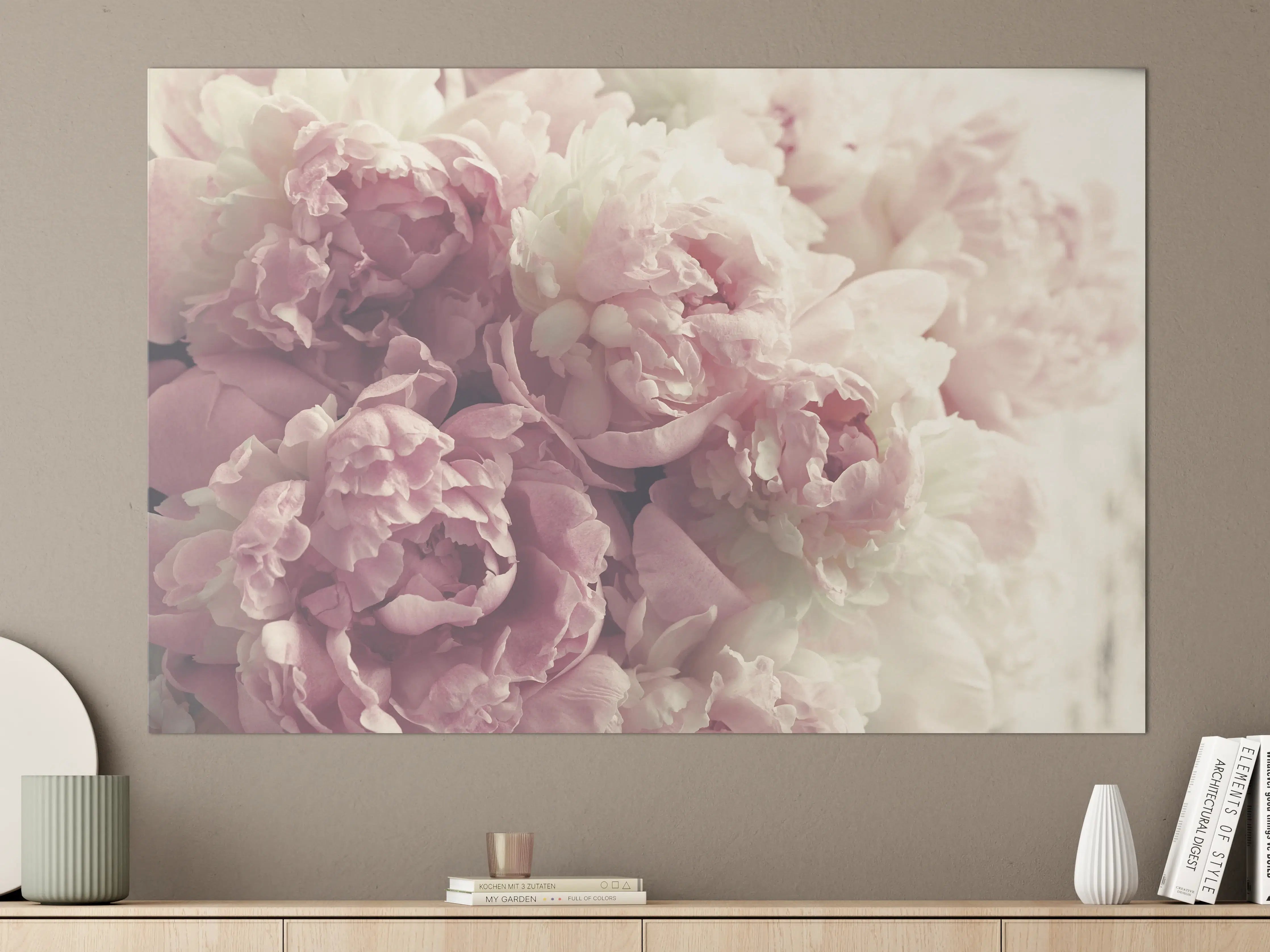 Große Wandbilder - Flauschige rosa Pfingstrosen - Vintage