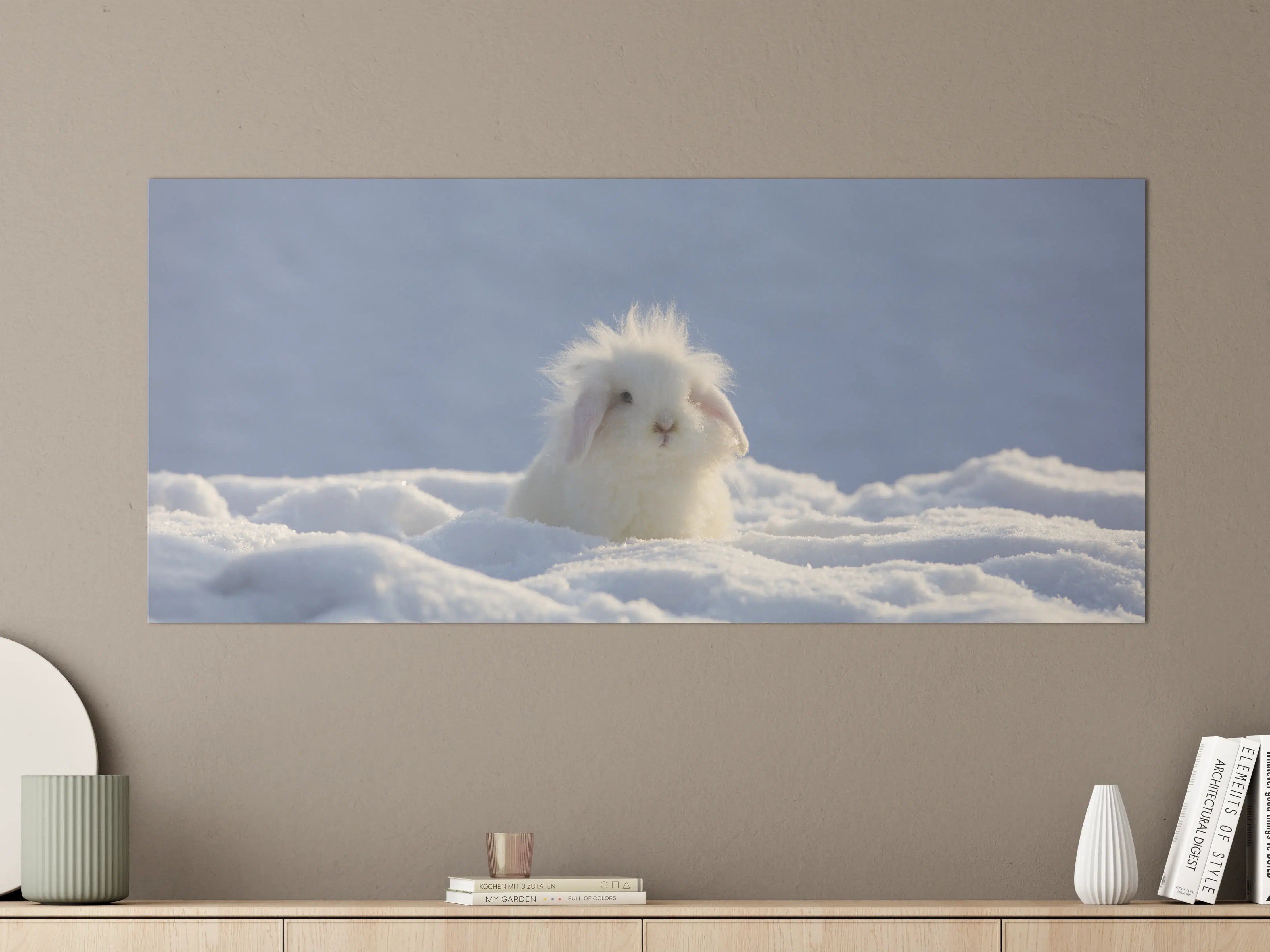 Große Wandbilder - Flauschiges Kaninchen im Schnee