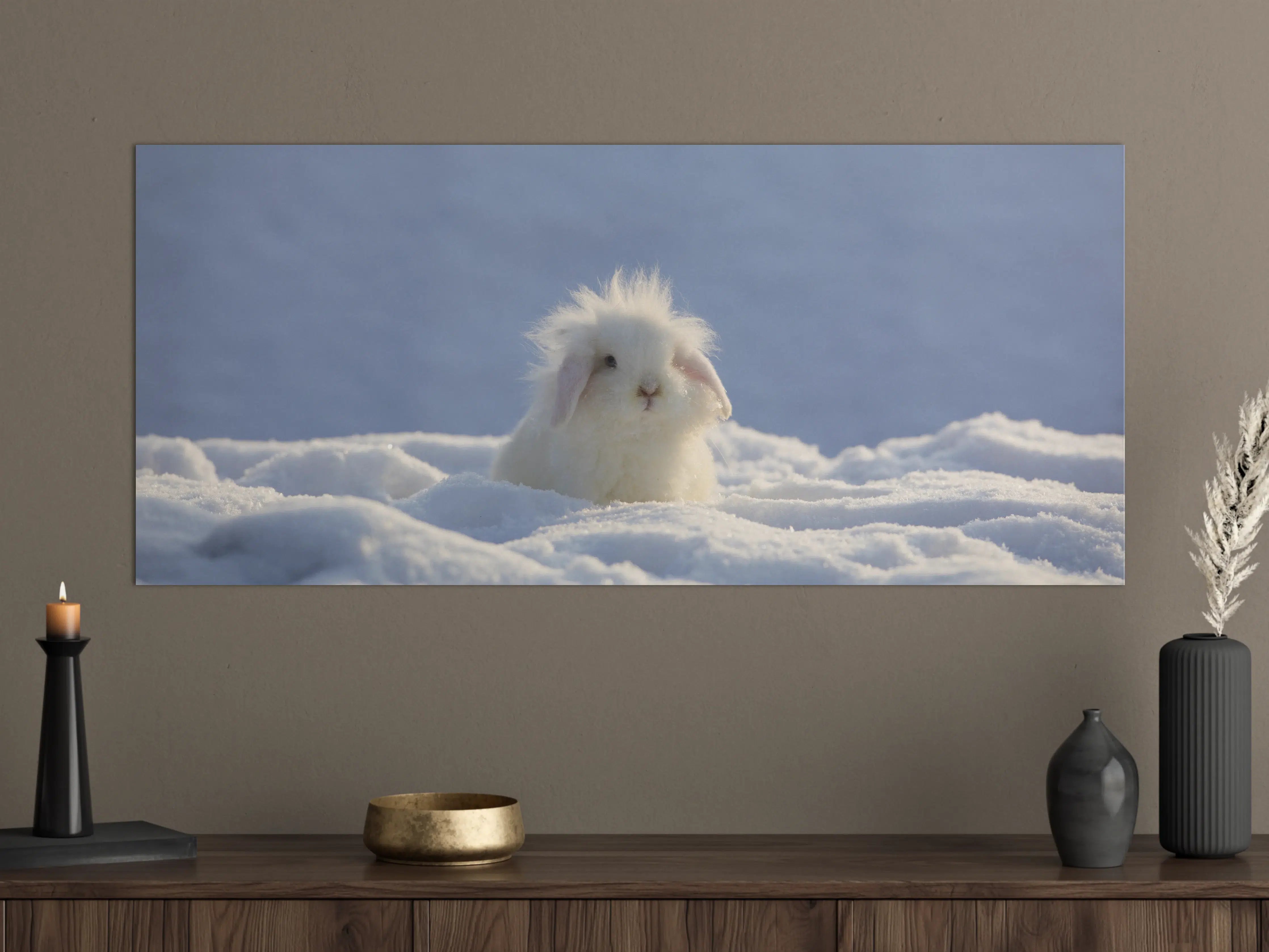 Große Wandbilder - Flauschiges Kaninchen im Schnee