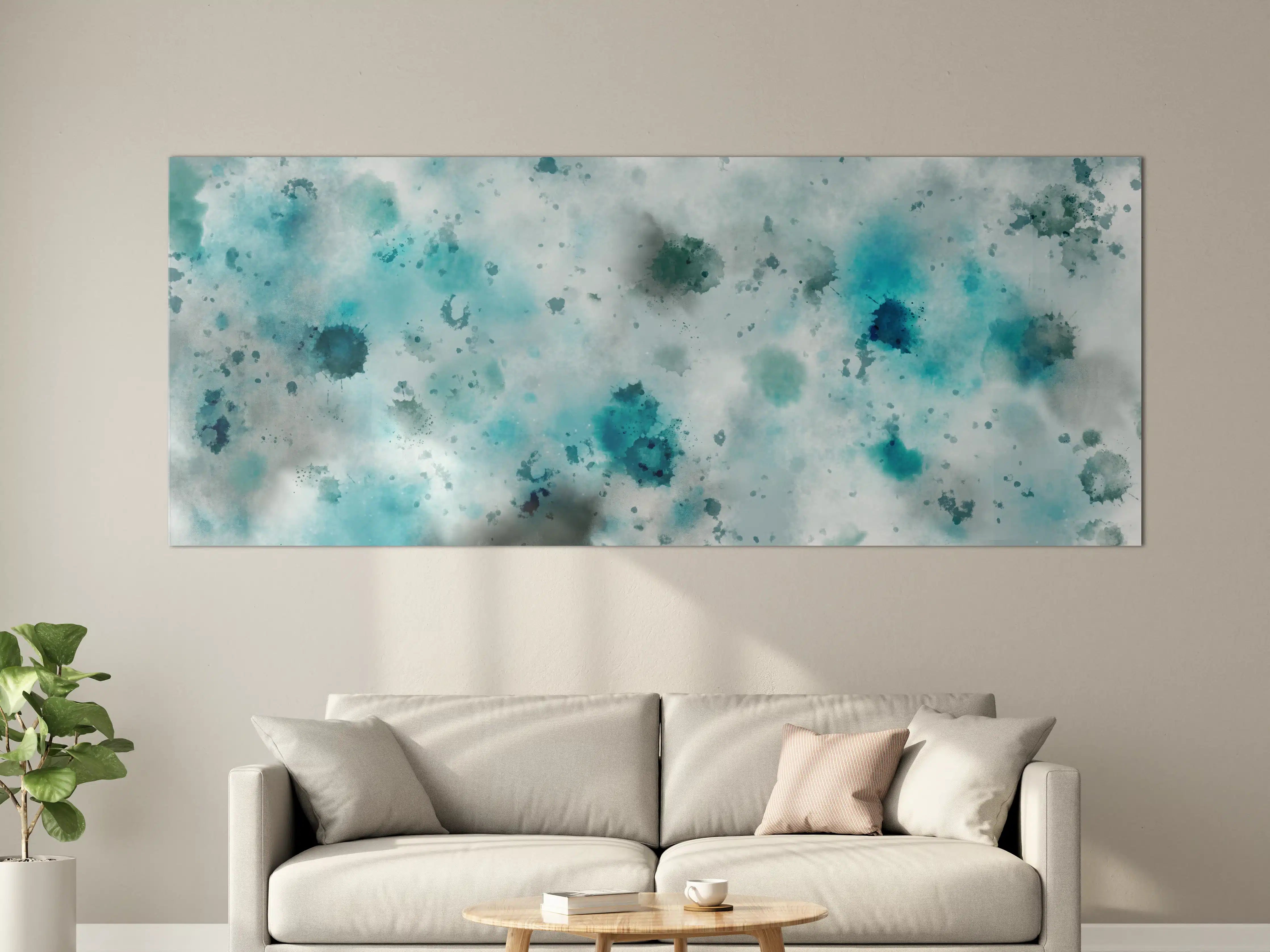 Große Wandbilder - Flecken auf türkisfarbenen Aquarellhintergrund