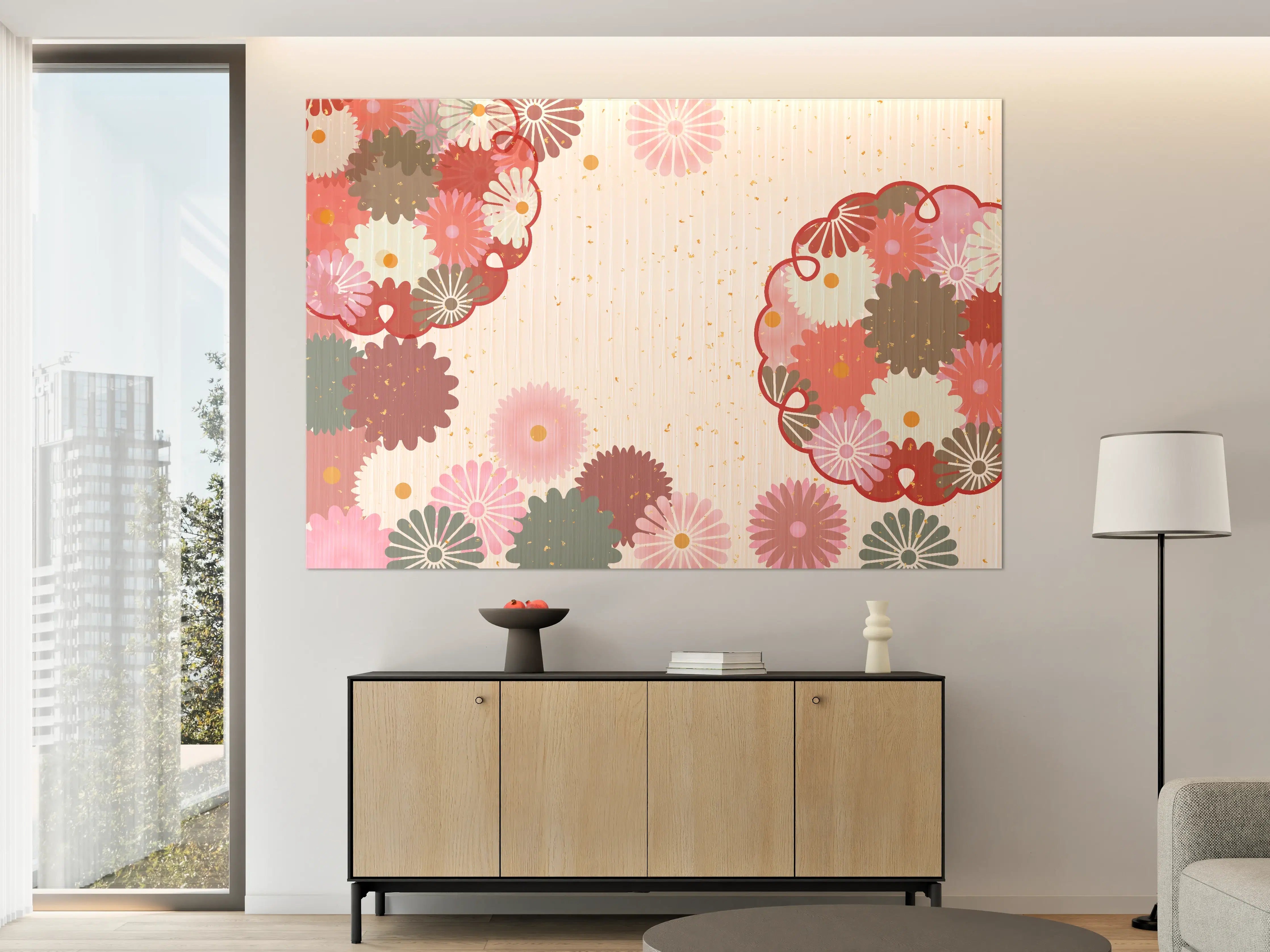 Große Wandbilder - Floral Blumenmuster Beige Rot