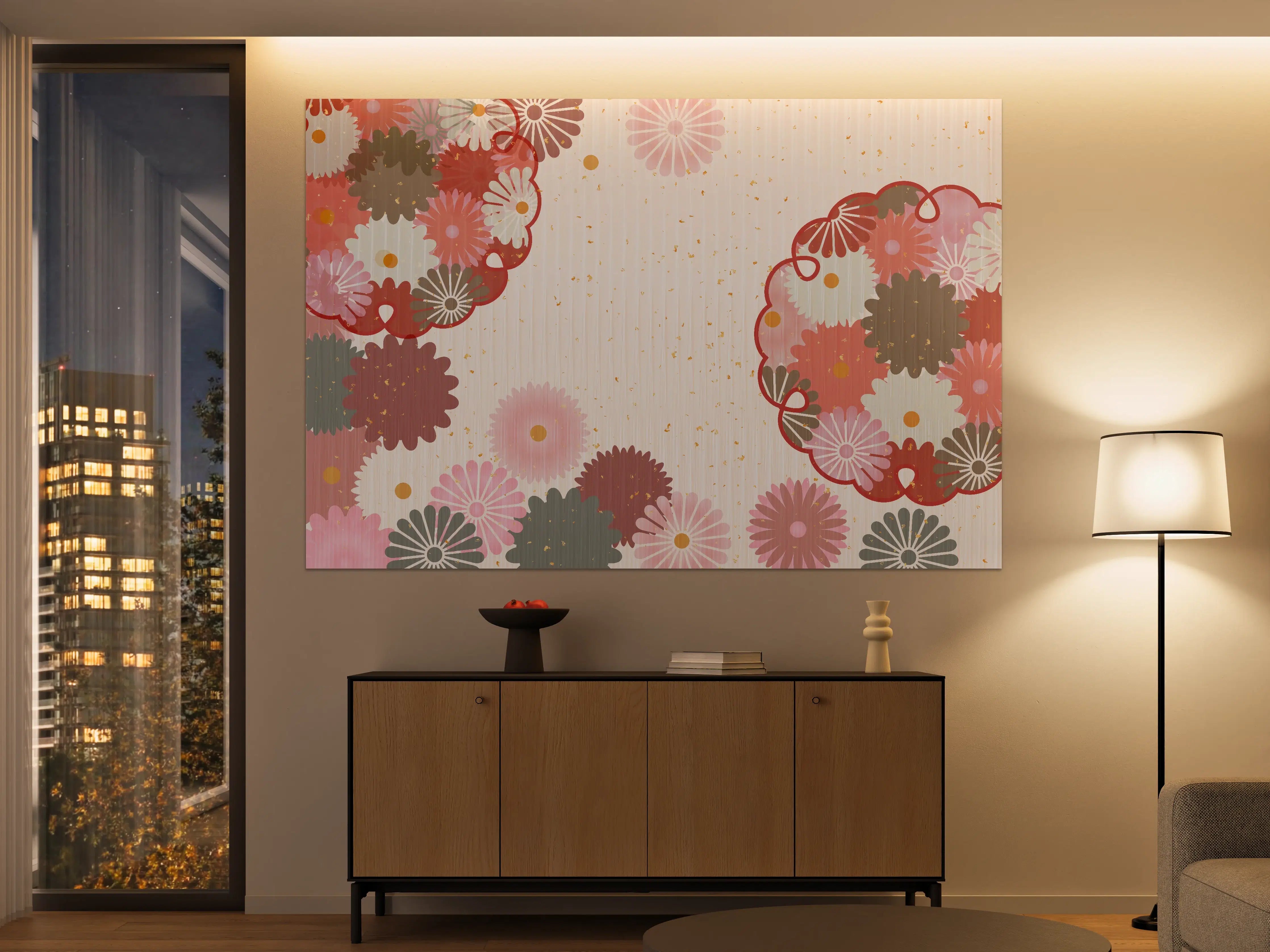 Große Wandbilder - Floral Blumenmuster Beige Rot