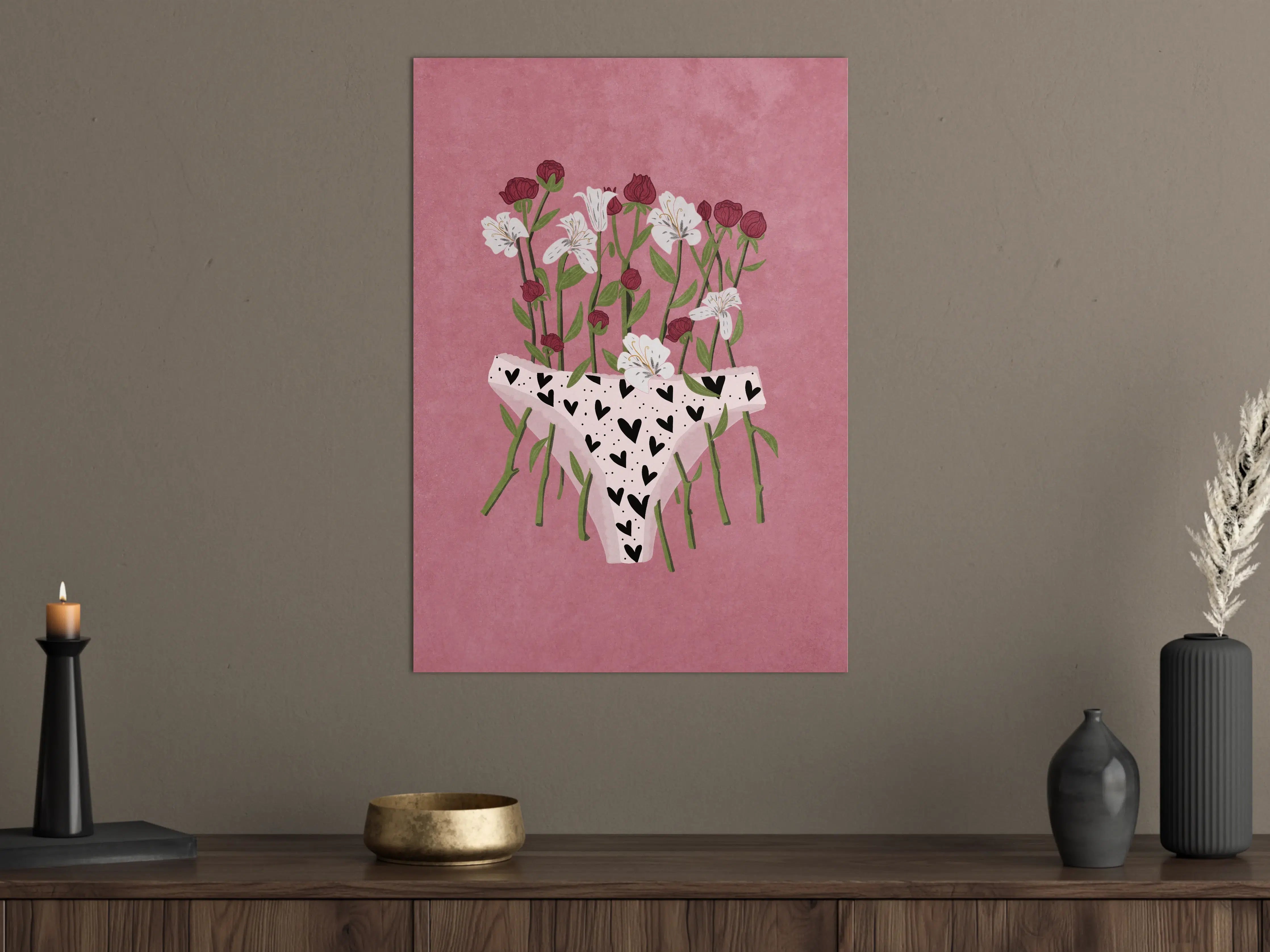Große Wandbilder - Floral-Heart Lingerie Illustration
