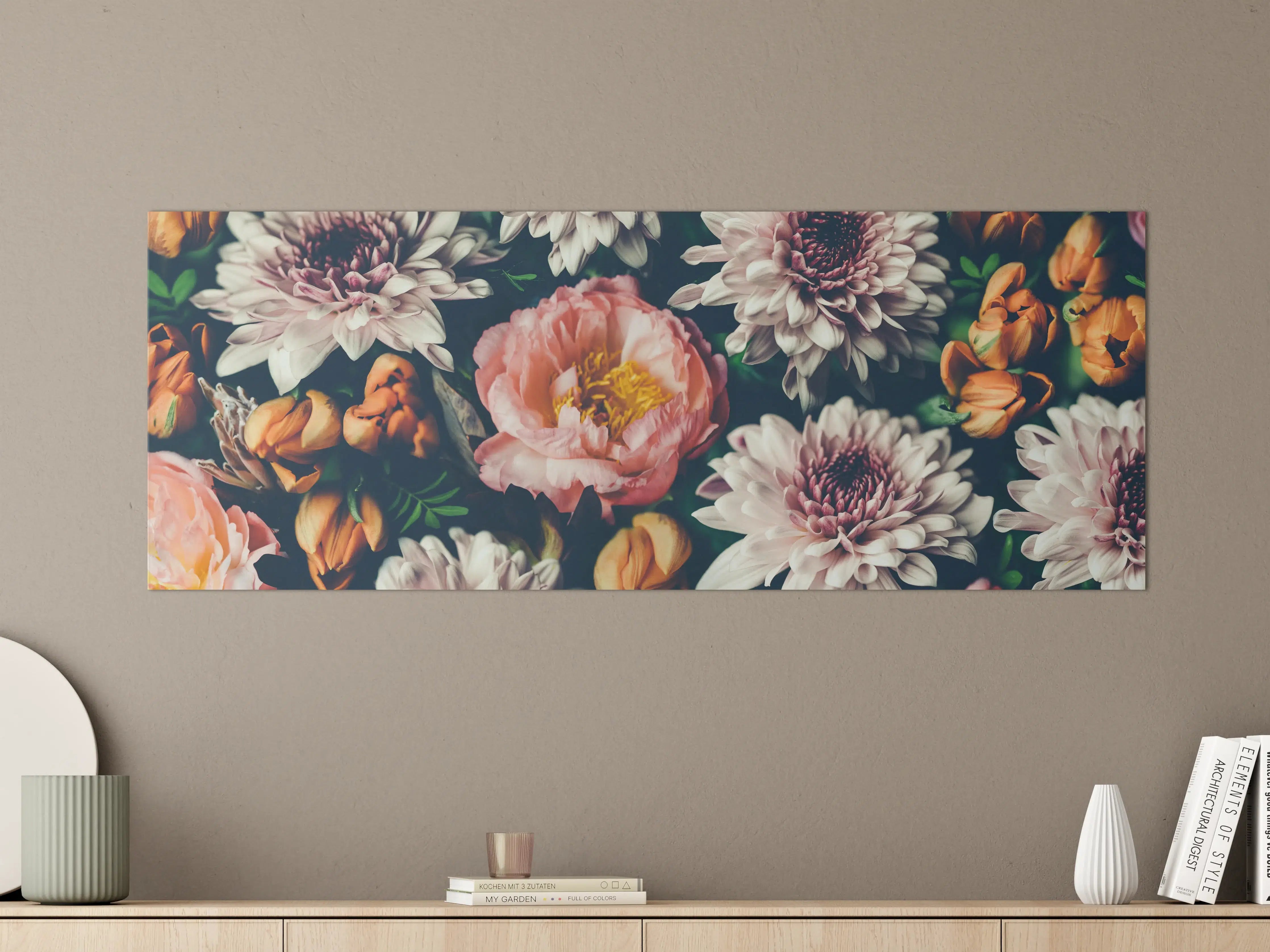 Große Wandbilder - Florale Blumenpracht in warmen Tönen