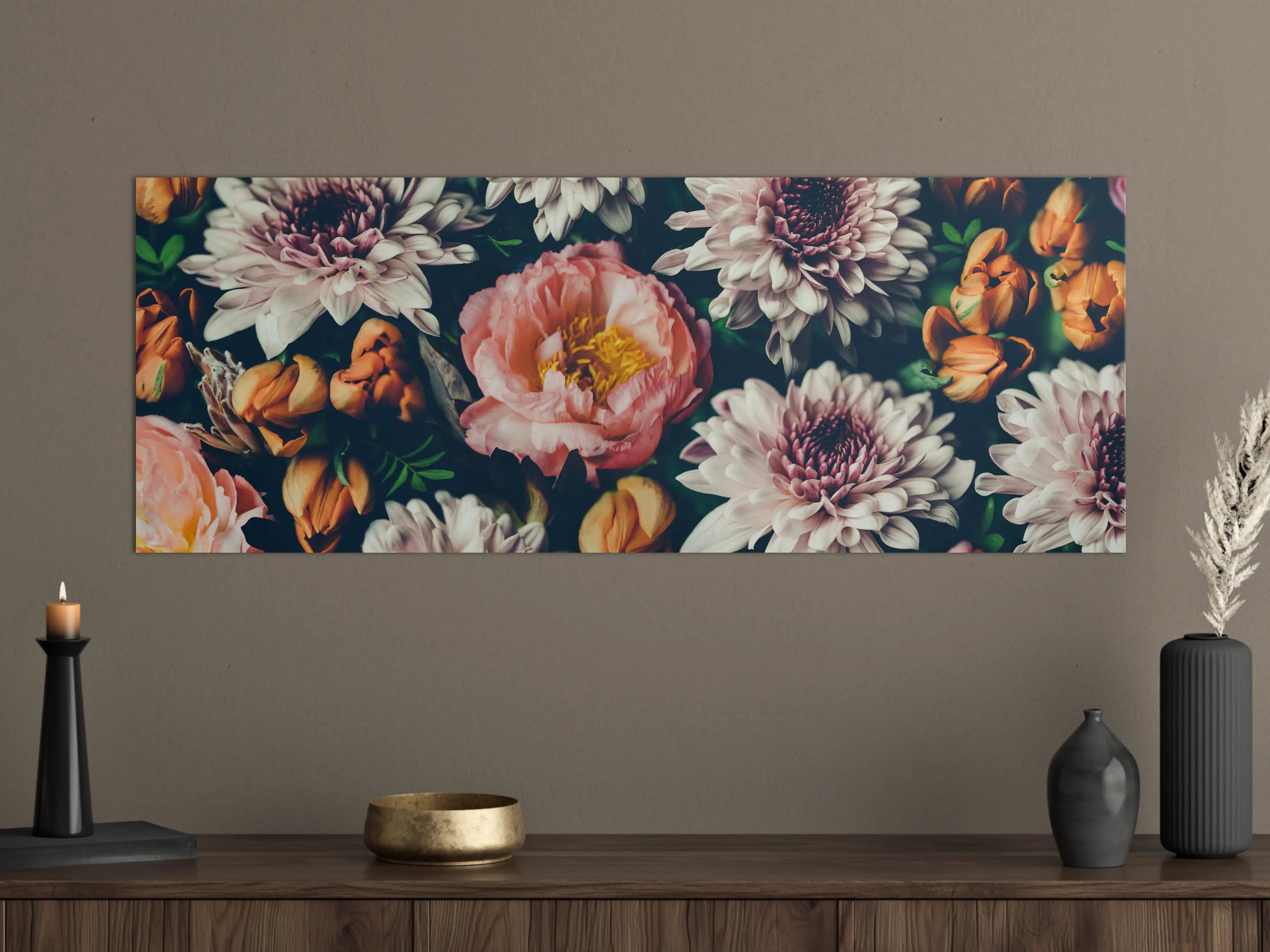 Große Wandbilder - Florale Blumenpracht in warmen Tönen
