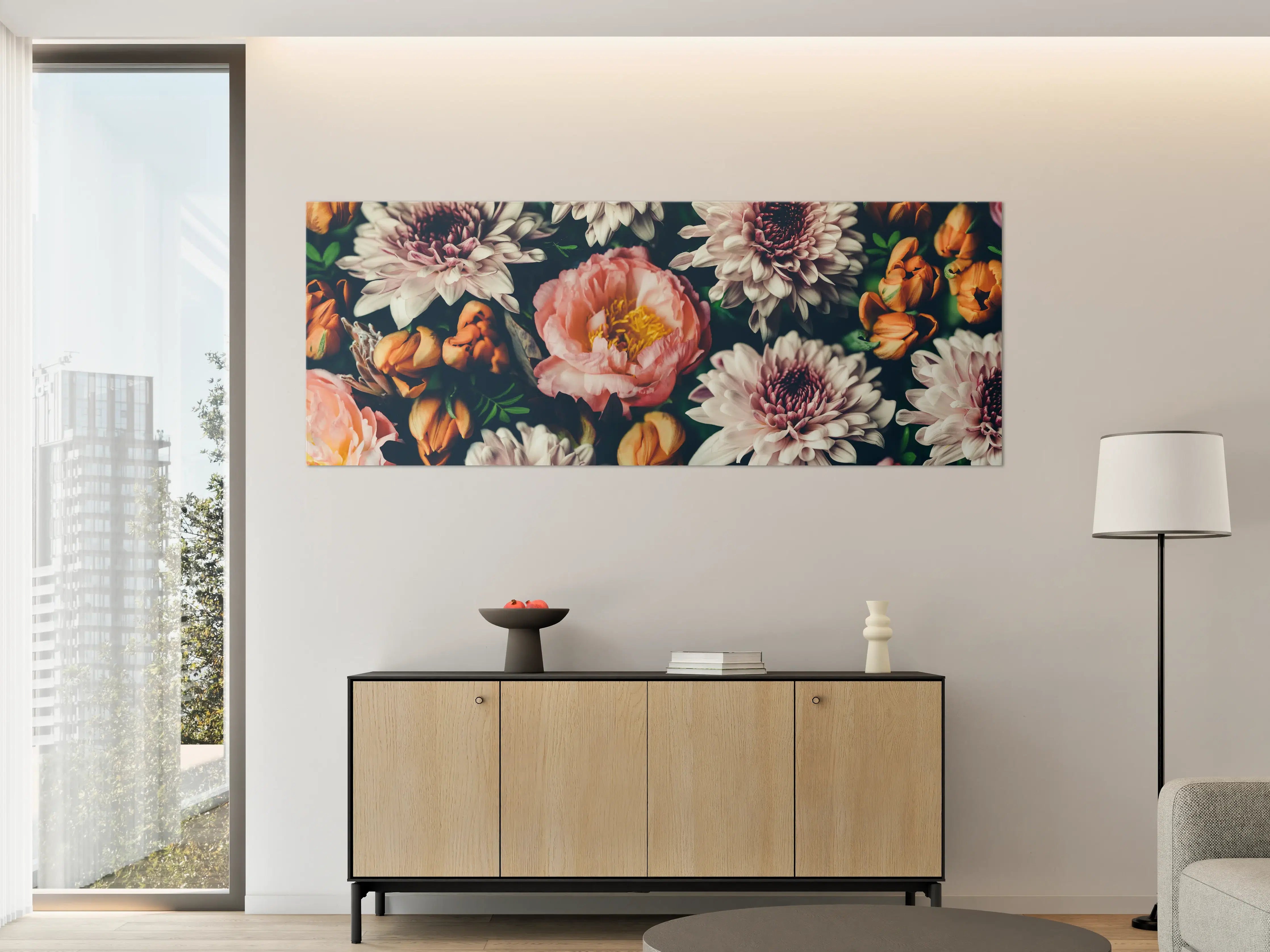 Große Wandbilder - Florale Blumenpracht in warmen Tönen