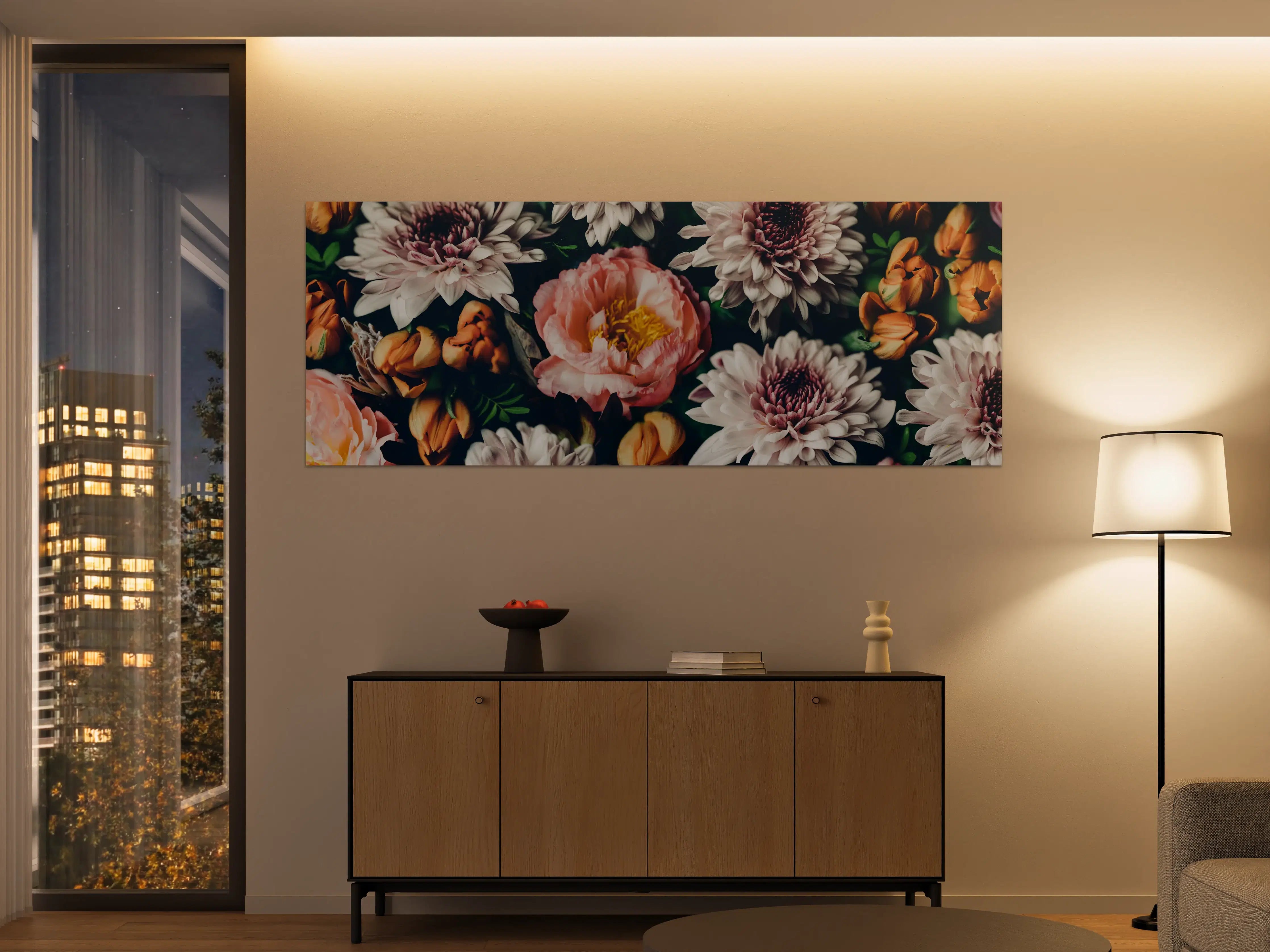 Große Wandbilder - Florale Blumenpracht in warmen Tönen