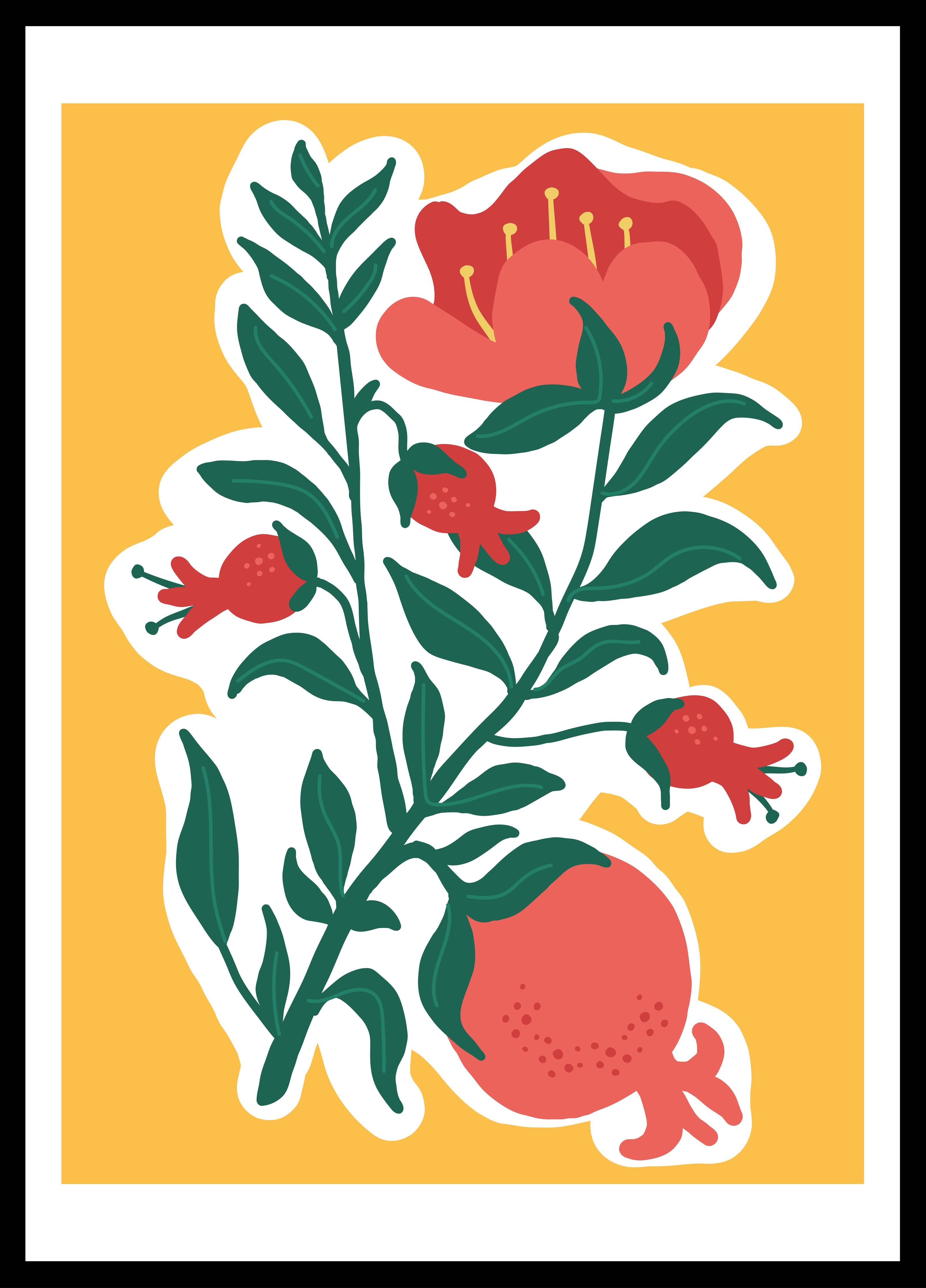 Große Wandbilder-Florale Illustration mit Pomegranate, Hibiskus und Fischen