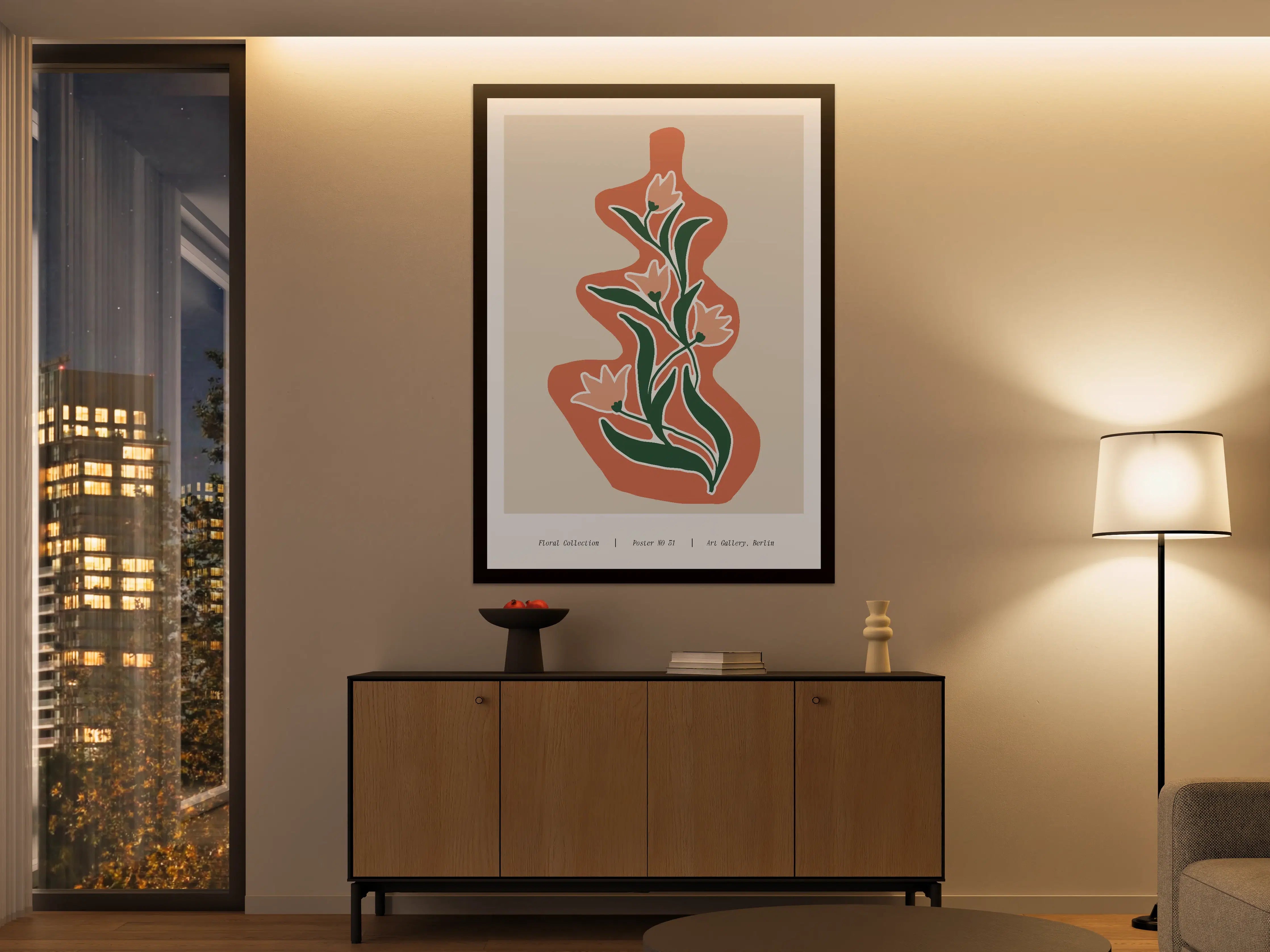 Große Wandbilder - Florale Linienkunst in Zarten Tönen