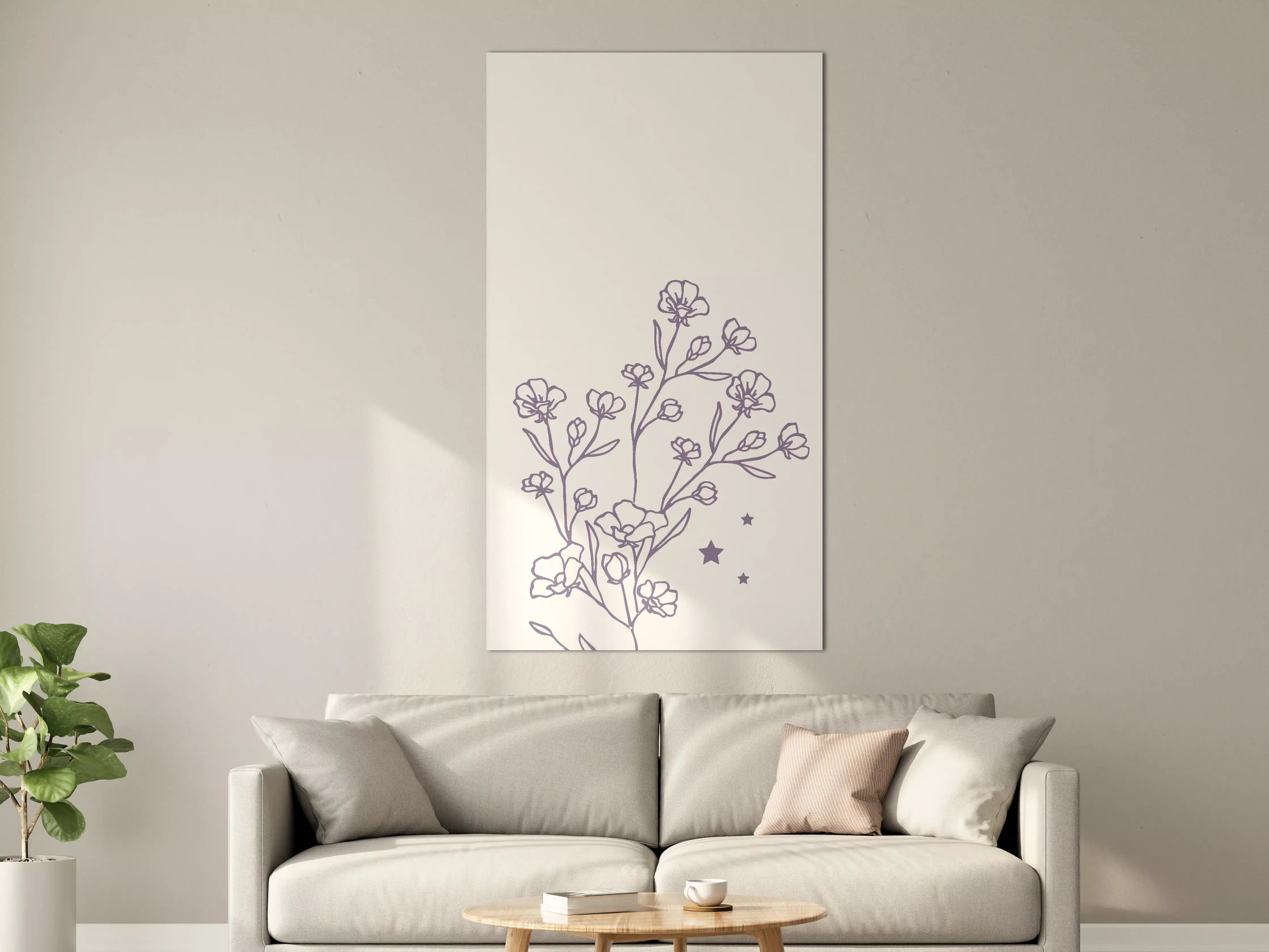 Große Wandbilder - Florale Linienzeichnung mit Sternakzenten