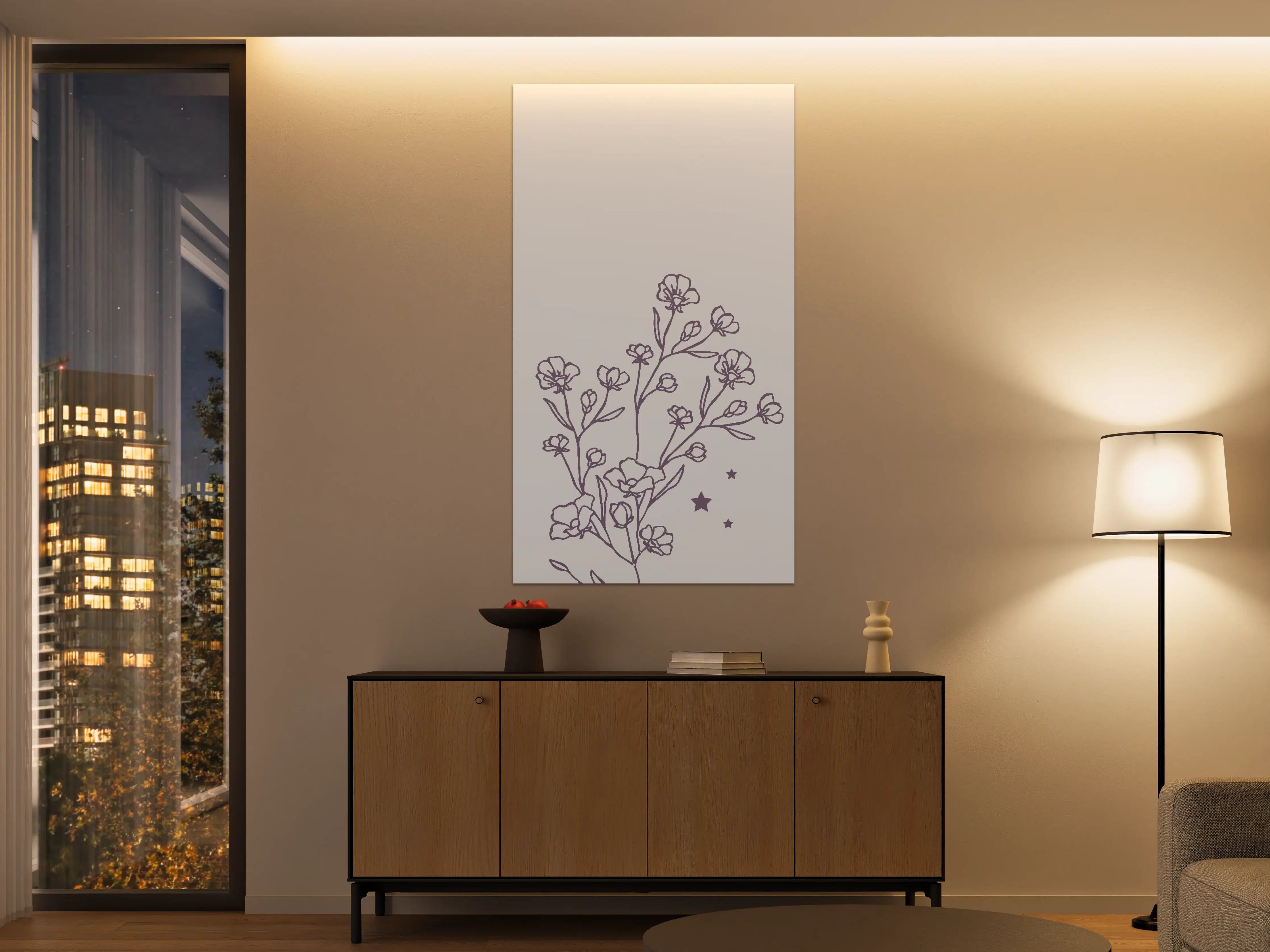 Große Wandbilder - Florale Linienzeichnung mit Sternakzenten