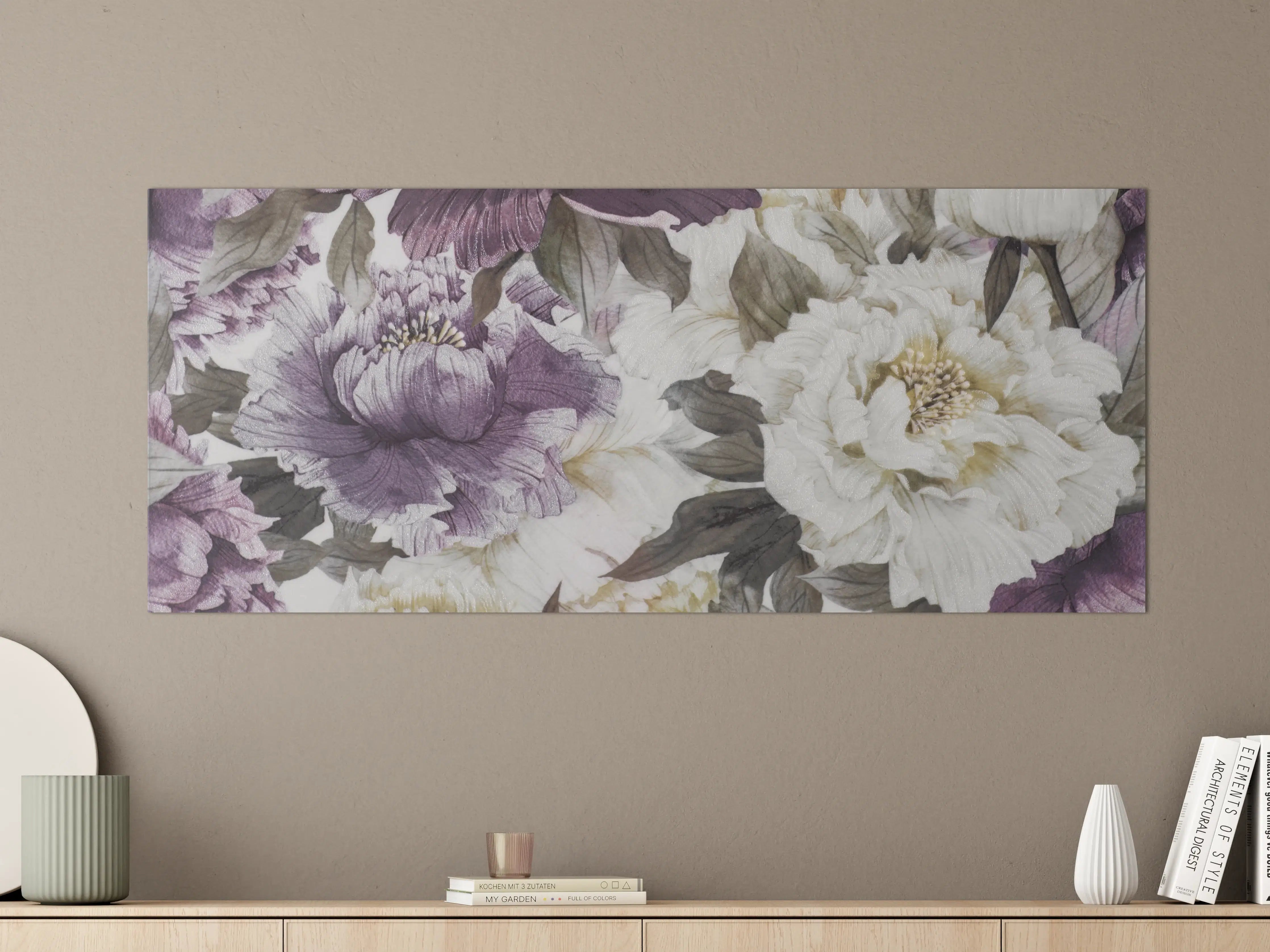 Große Wandbilder - Florale Muster in Beerenton und Creme