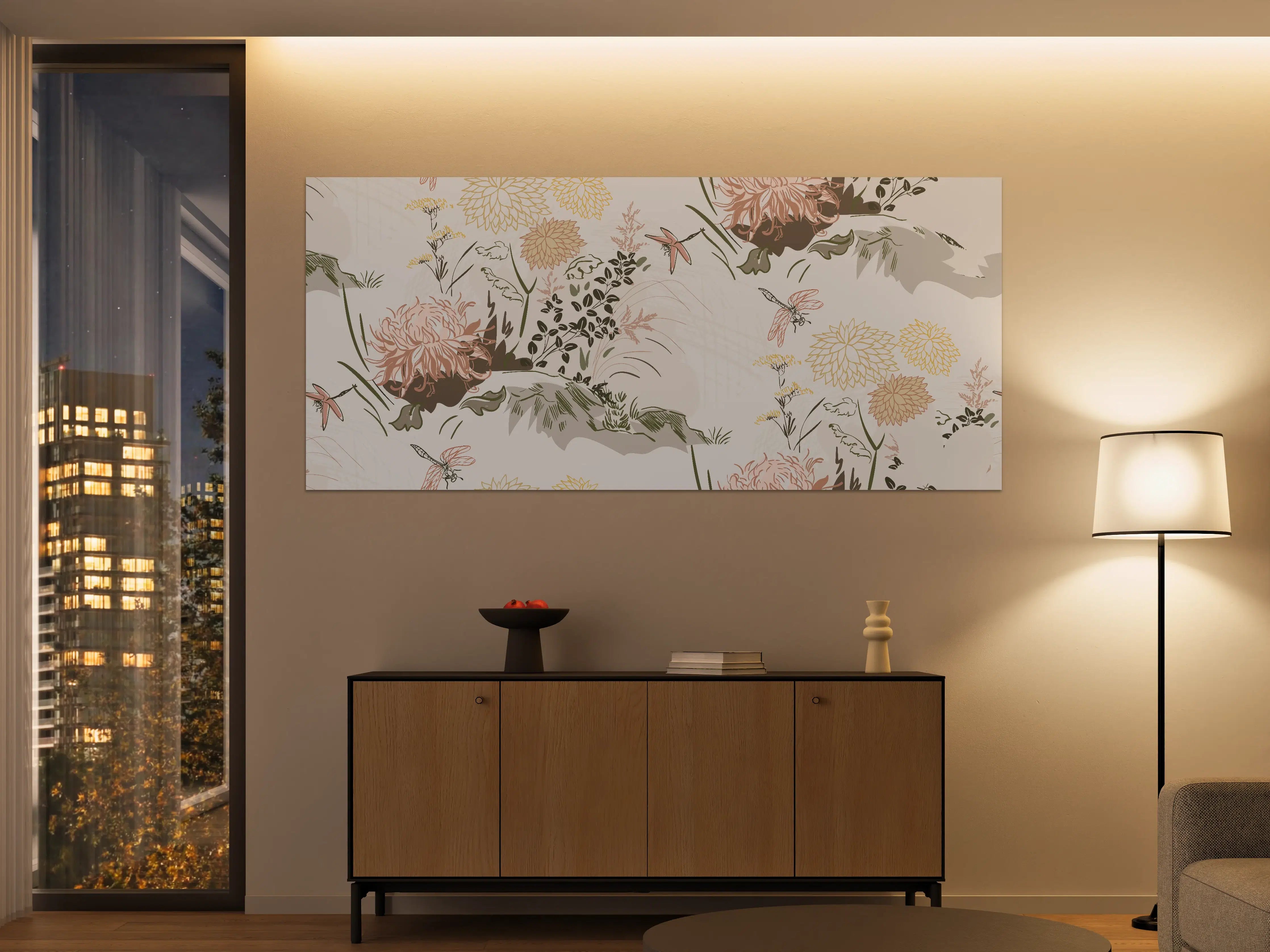 Große Wandbilder - Florales Muster Beige-Grün-Rosa