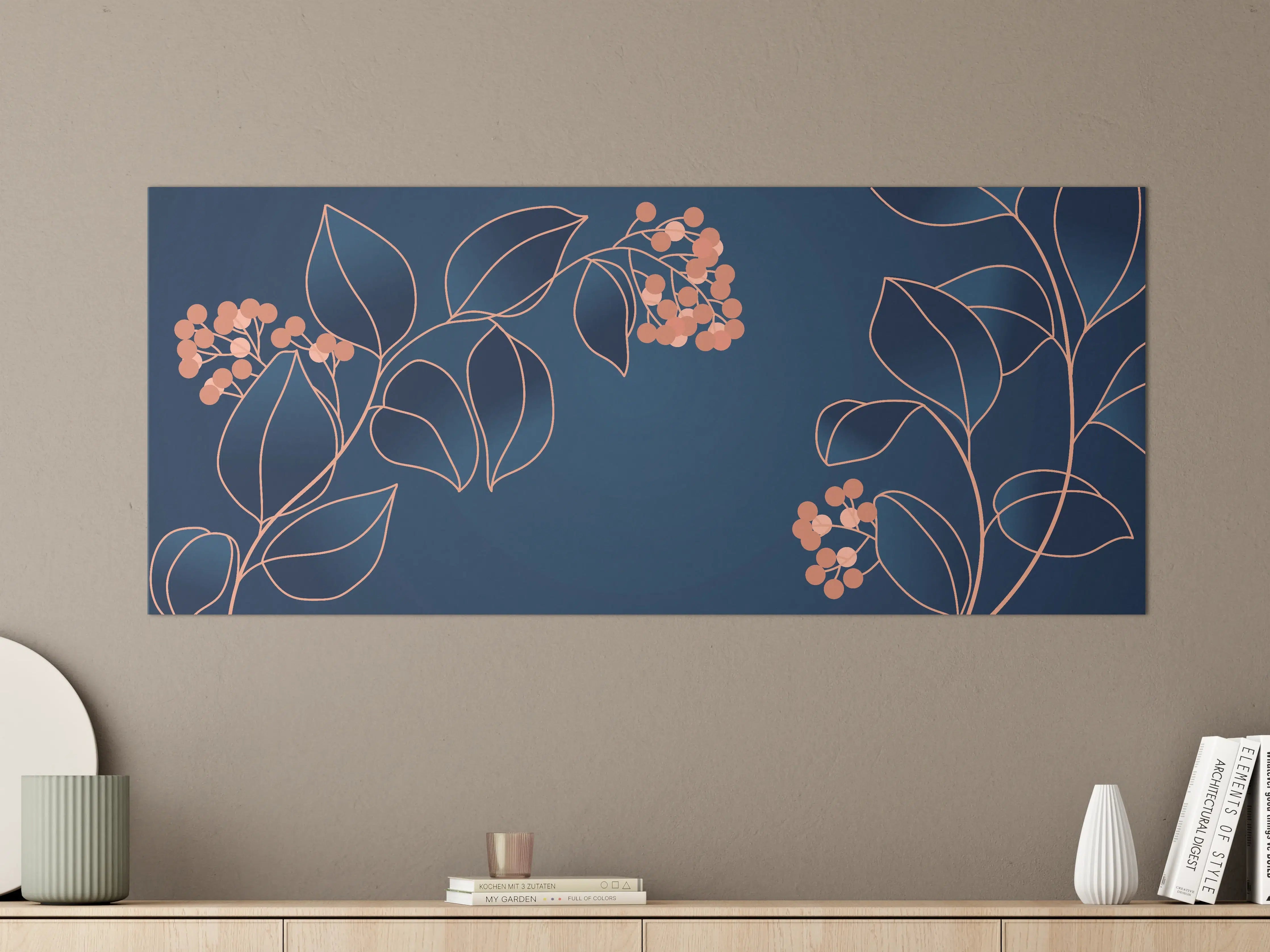 Große Wandbilder - Florales Muster Navy-Orange