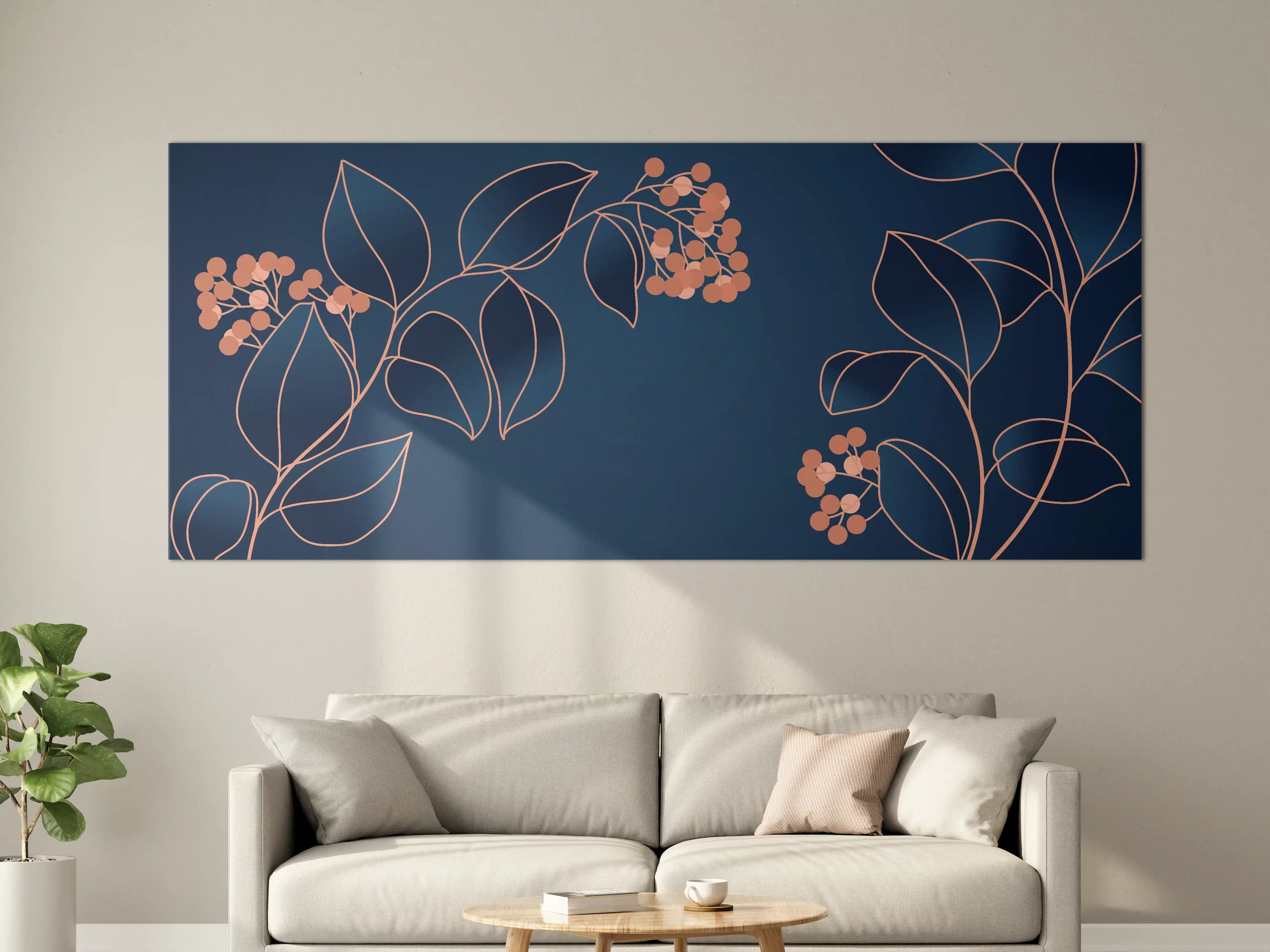 Große Wandbilder - Florales Muster Navy-Orange