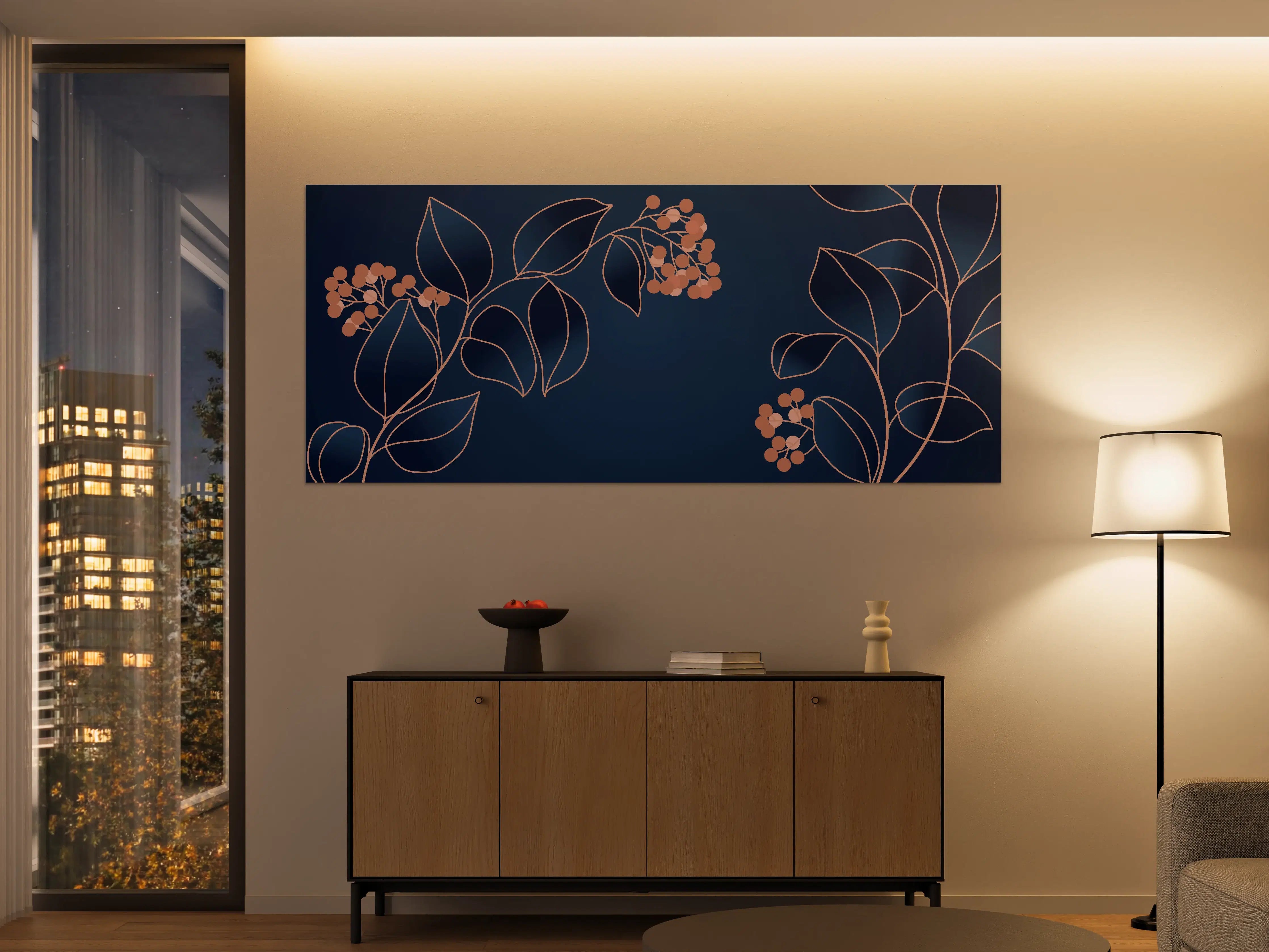 Große Wandbilder - Florales Muster Navy-Orange