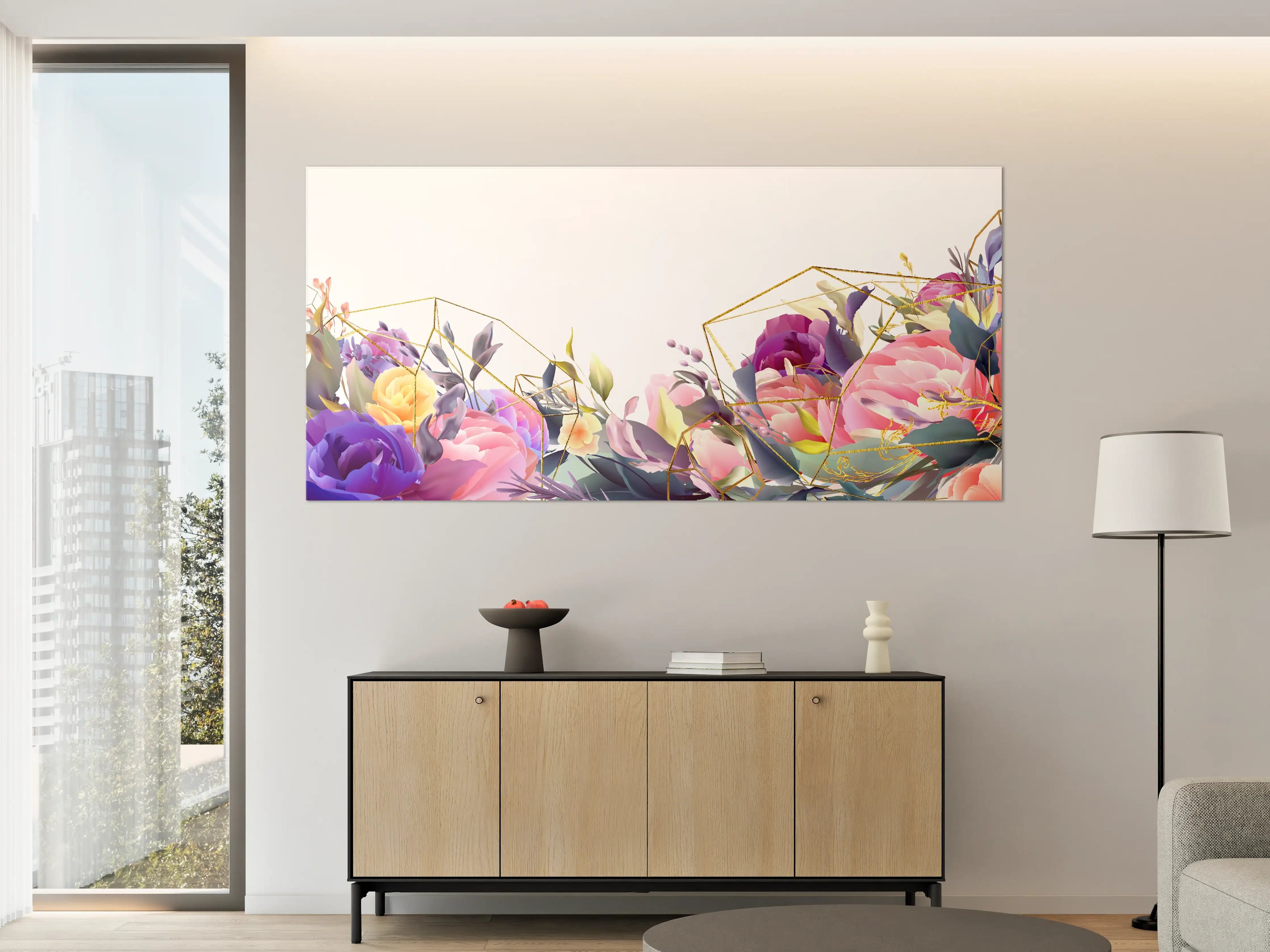 Große Wandbilder - Florales Muster mit Goldakzenten