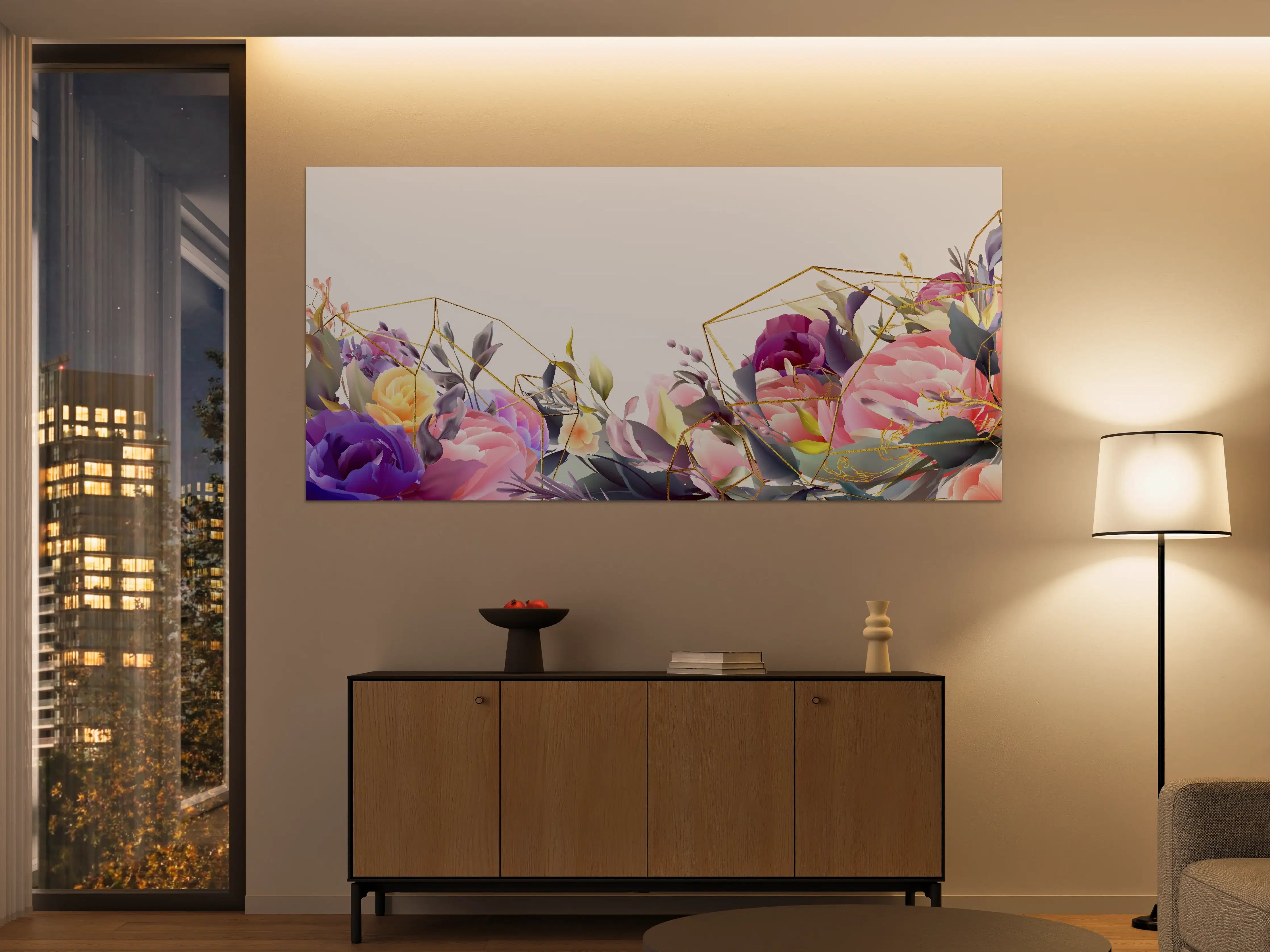 Große Wandbilder - Florales Muster mit Goldakzenten