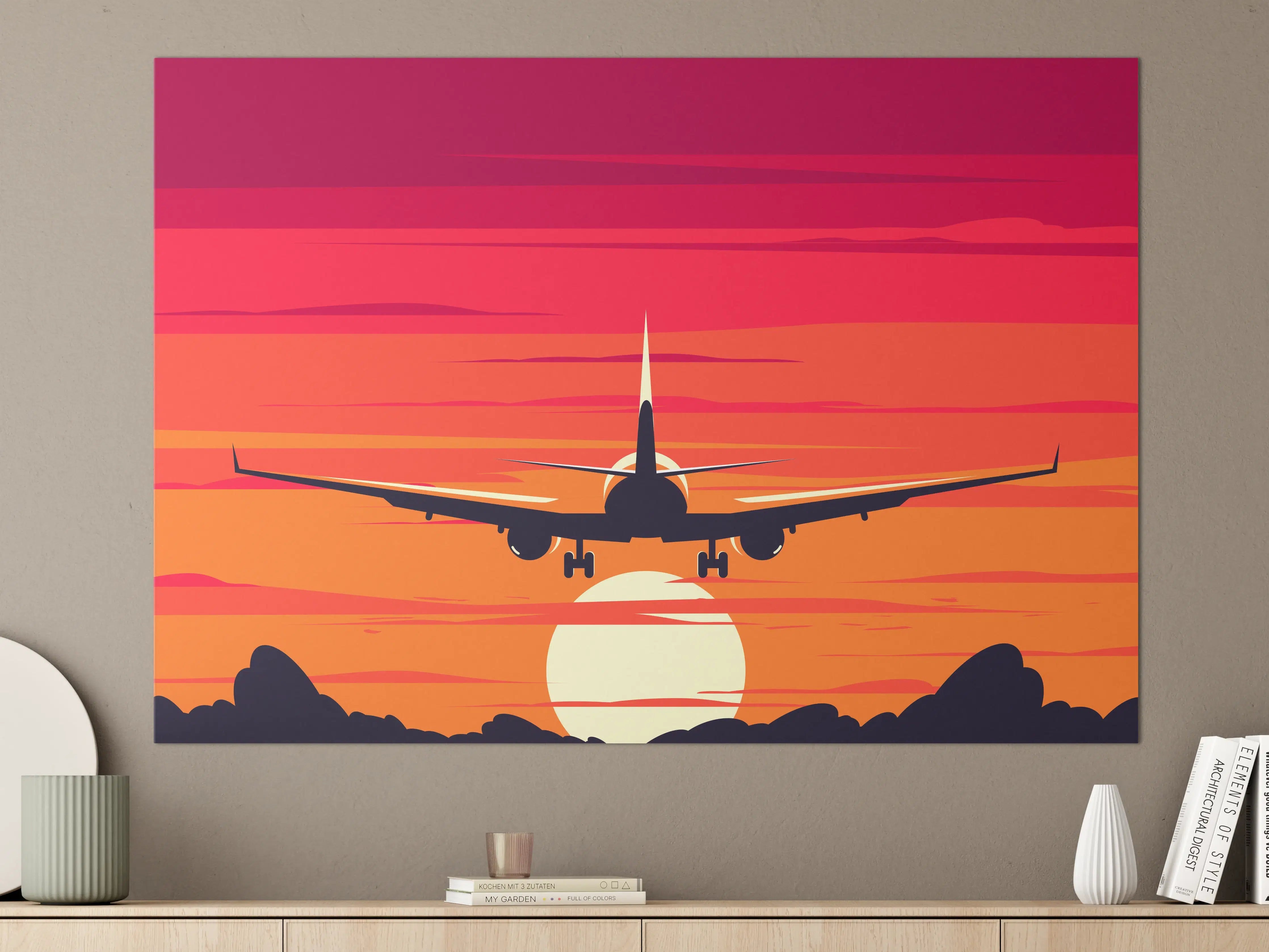 Große Wandbilder - Flugzeug Silhouette Sonnenuntergang