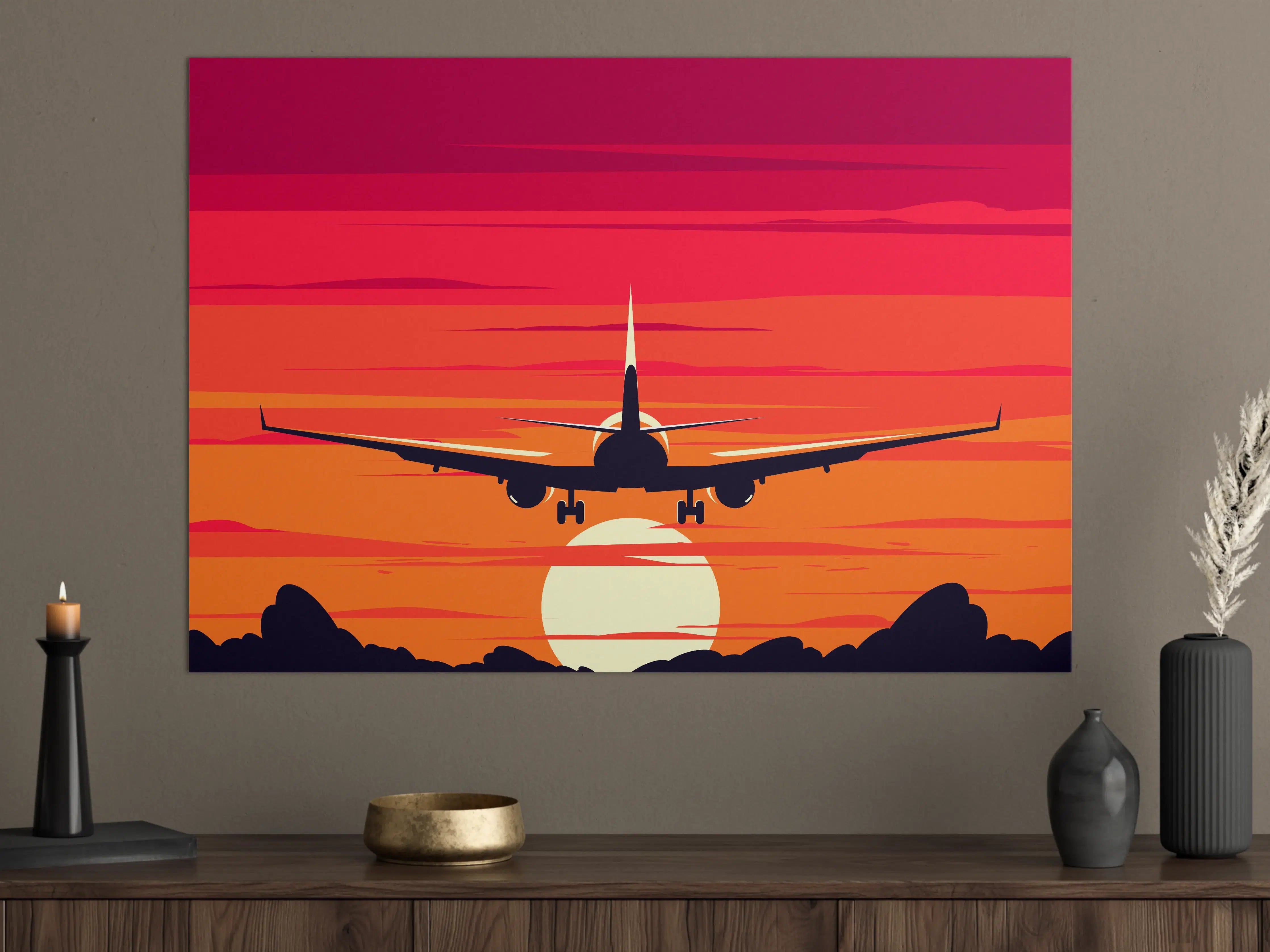 Große Wandbilder - Flugzeug Silhouette Sonnenuntergang
