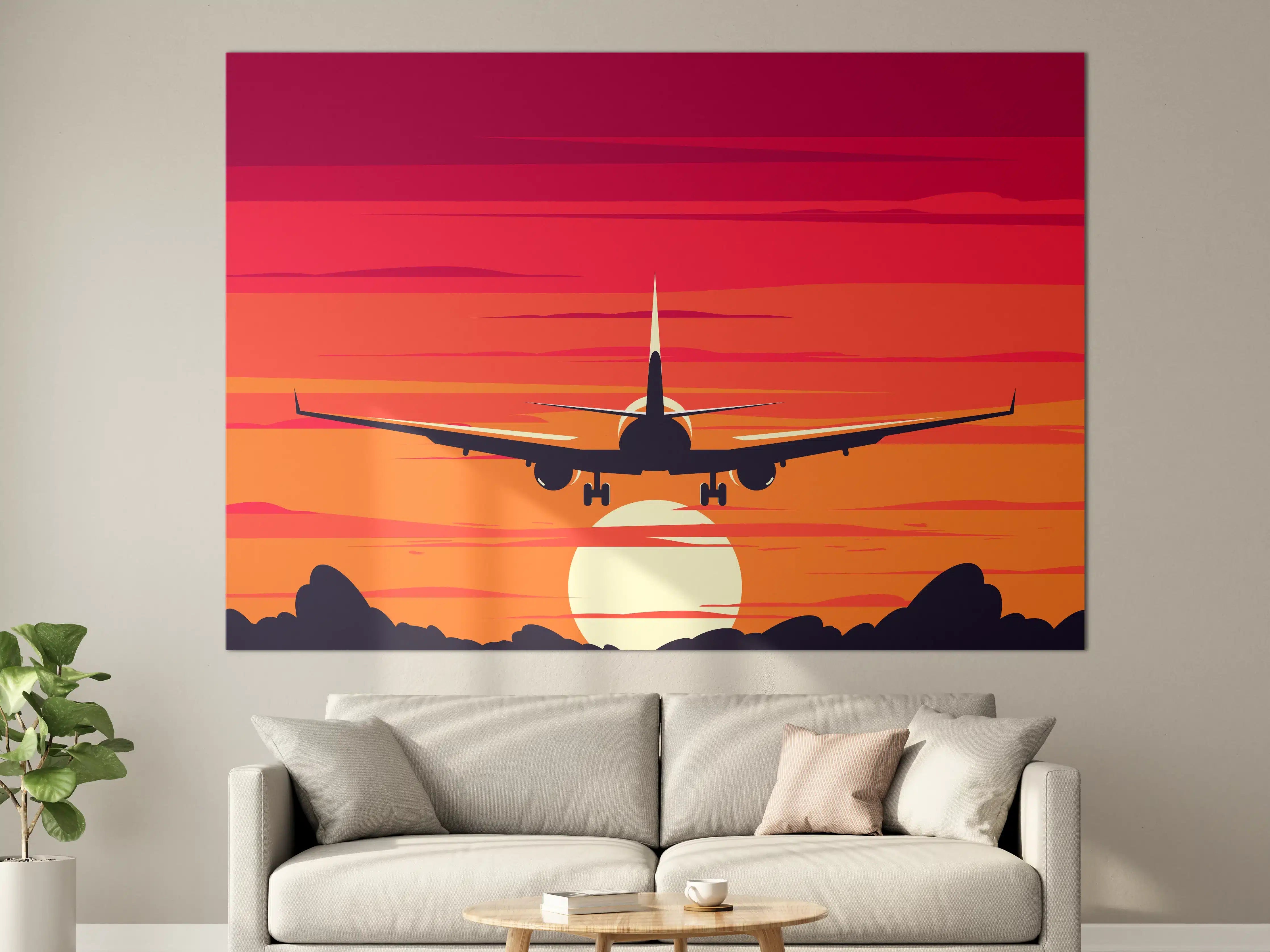 Große Wandbilder - Flugzeug Silhouette Sonnenuntergang