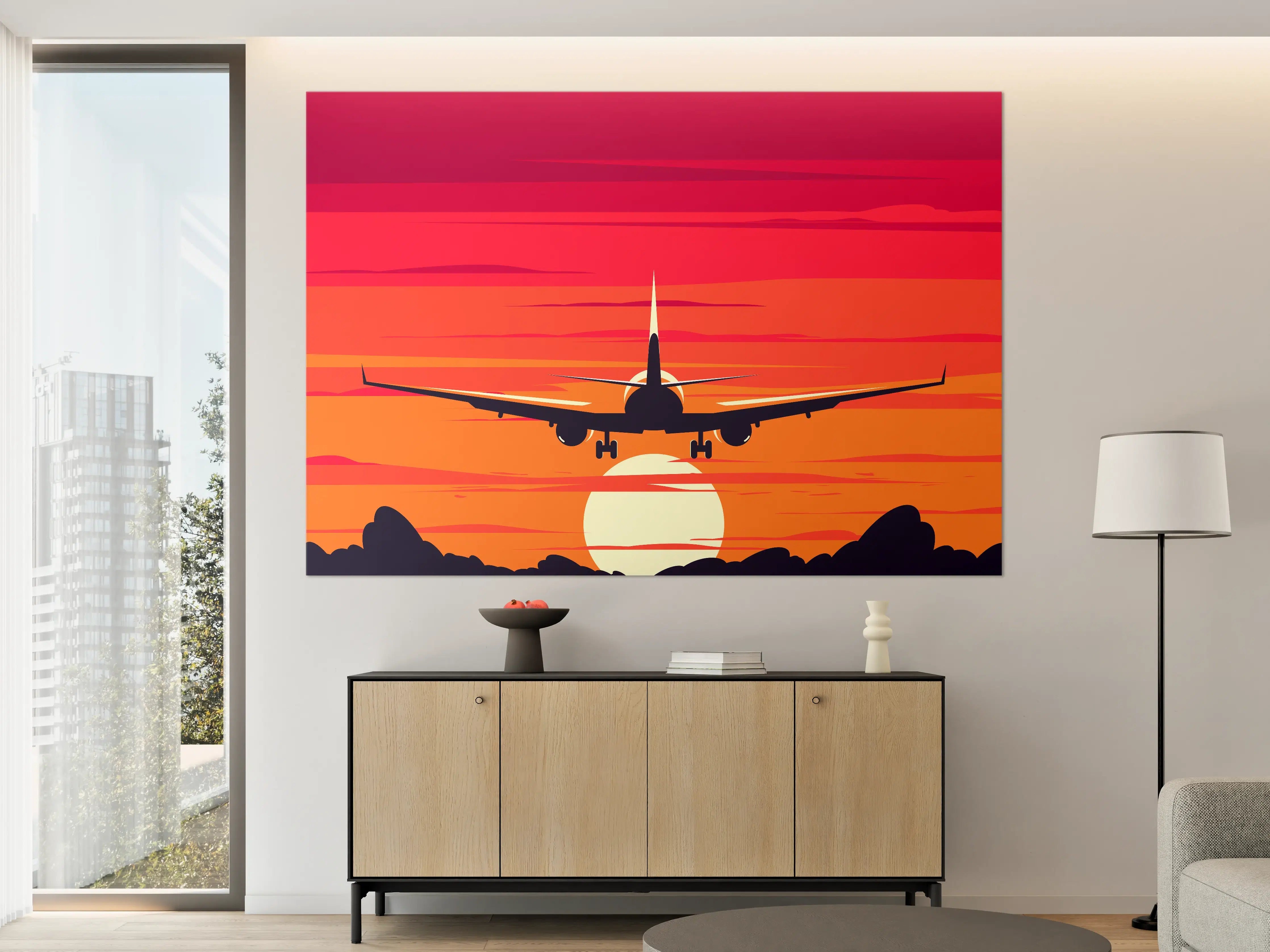 Große Wandbilder - Flugzeug Silhouette Sonnenuntergang